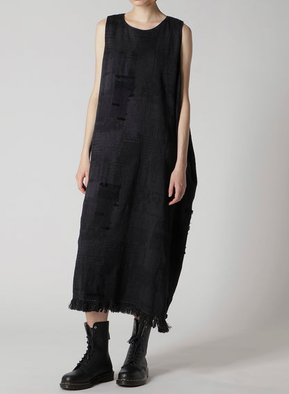 PATCHWORK JACQUARD ASYMMETRIC SLEEVELESS DRESS