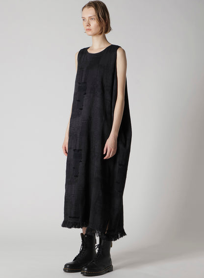 PATCHWORK JACQUARD ASYMMETRIC SLEEVELESS DRESS