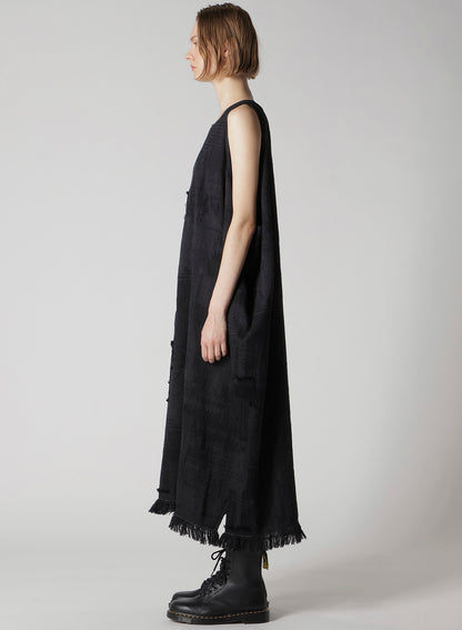 PATCHWORK JACQUARD ASYMMETRIC SLEEVELESS DRESS