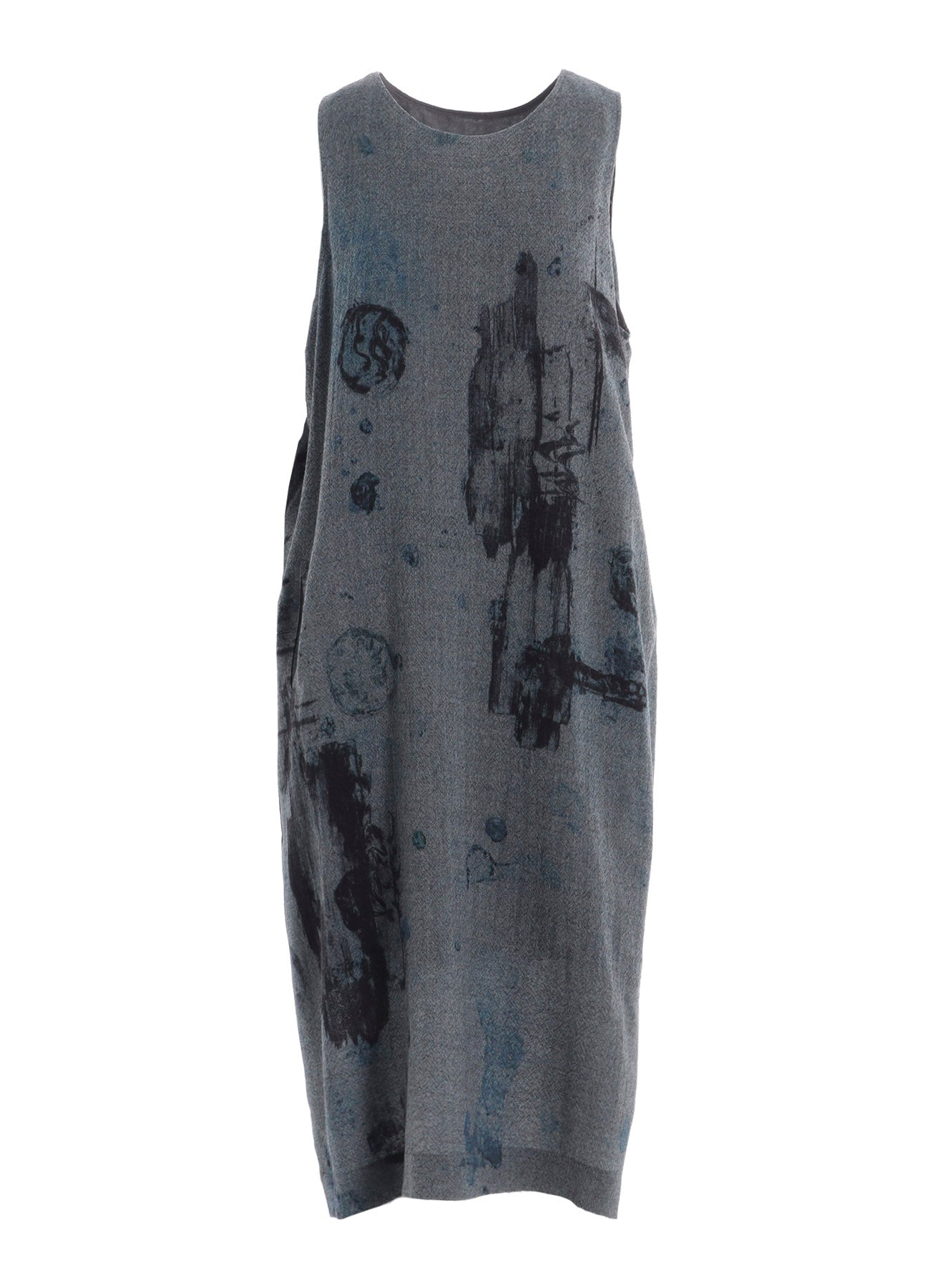 WOOL GAUZE SMUDGED POLKA DOT SLEEVLESS DRESS