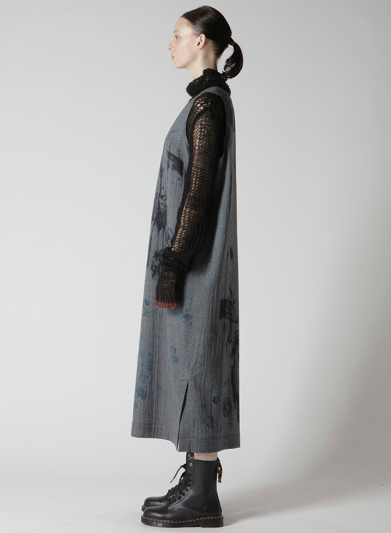 WOOL GAUZE SMUDGED POLKA DOT SLEEVLESS DRESS