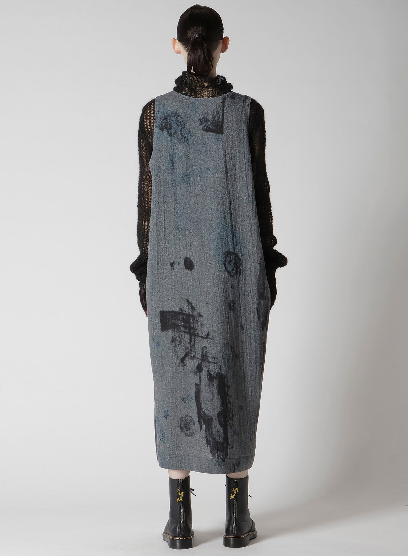 WOOL GAUZE SMUDGED POLKA DOT SLEEVLESS DRESS