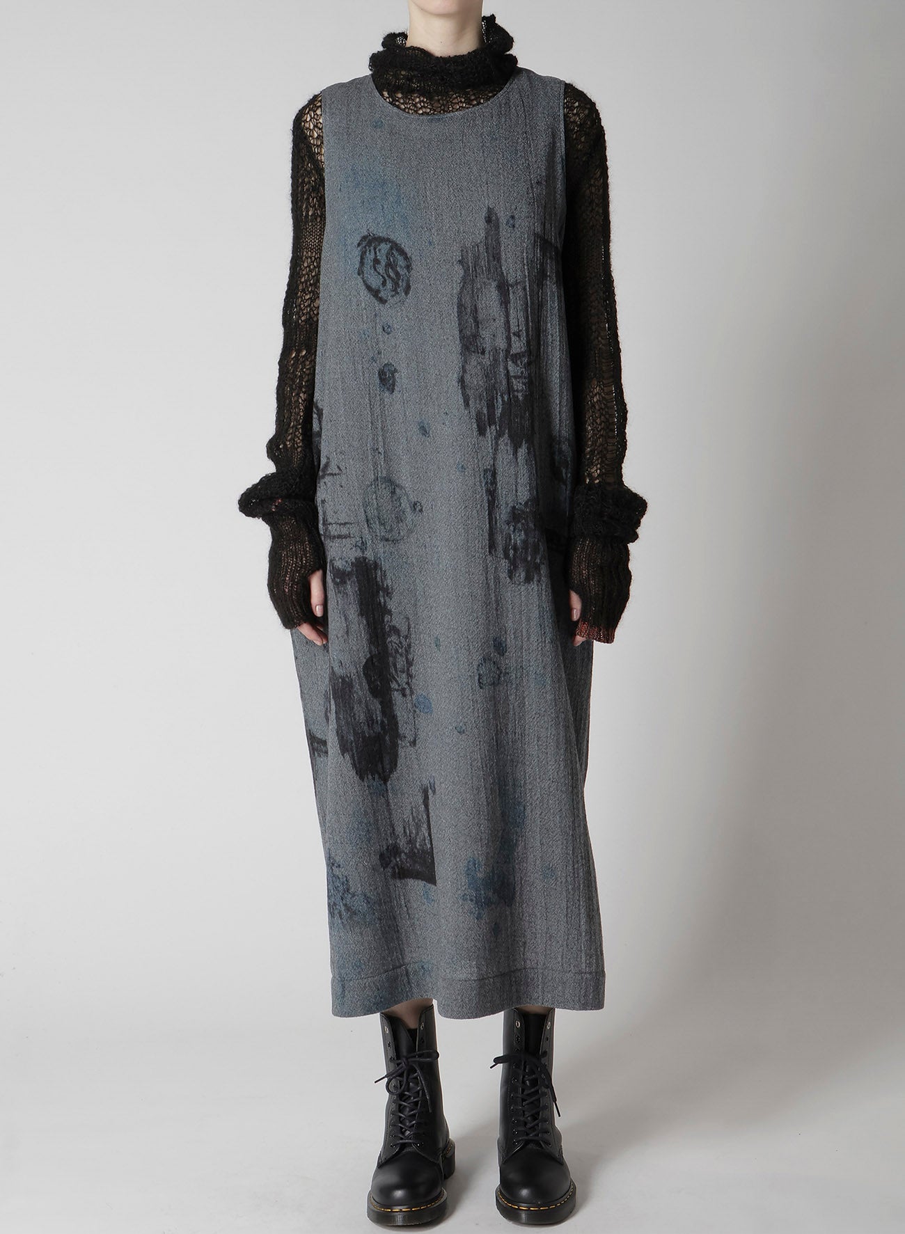 WOOL GAUZE SMUDGED POLKA DOT SLEEVLESS DRESS