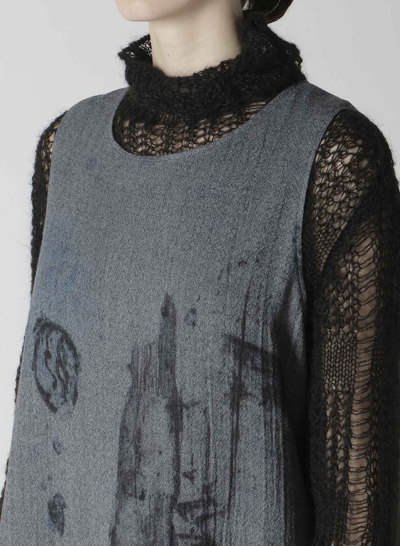 WOOL GAUZE SMUDGED POLKA DOT SLEEVLESS DRESS
