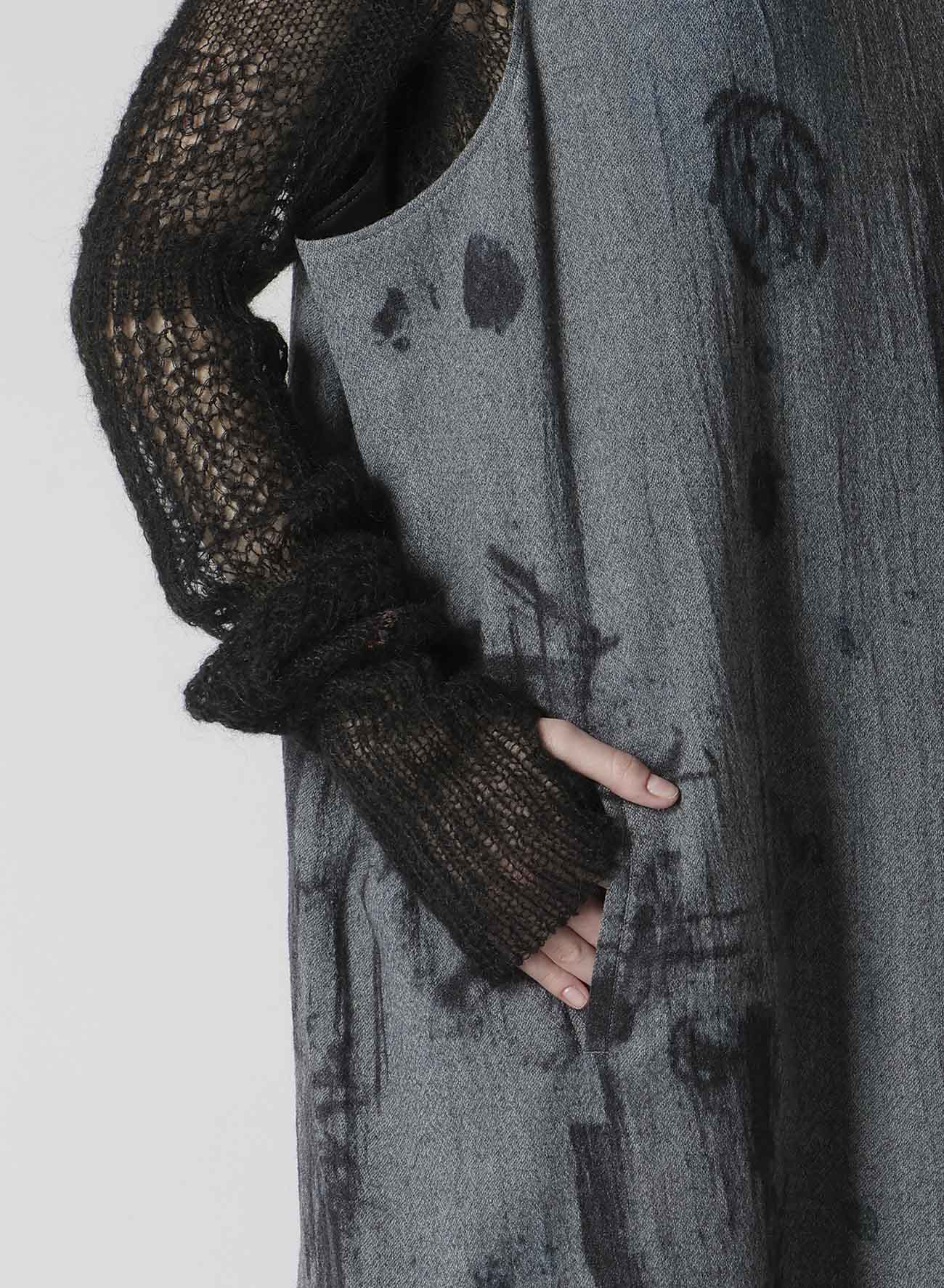 WOOL GAUZE SMUDGED POLKA DOT SLEEVLESS DRESS