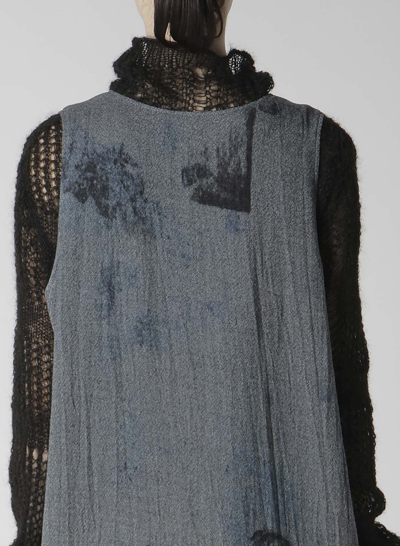 WOOL GAUZE SMUDGED POLKA DOT SLEEVLESS DRESS