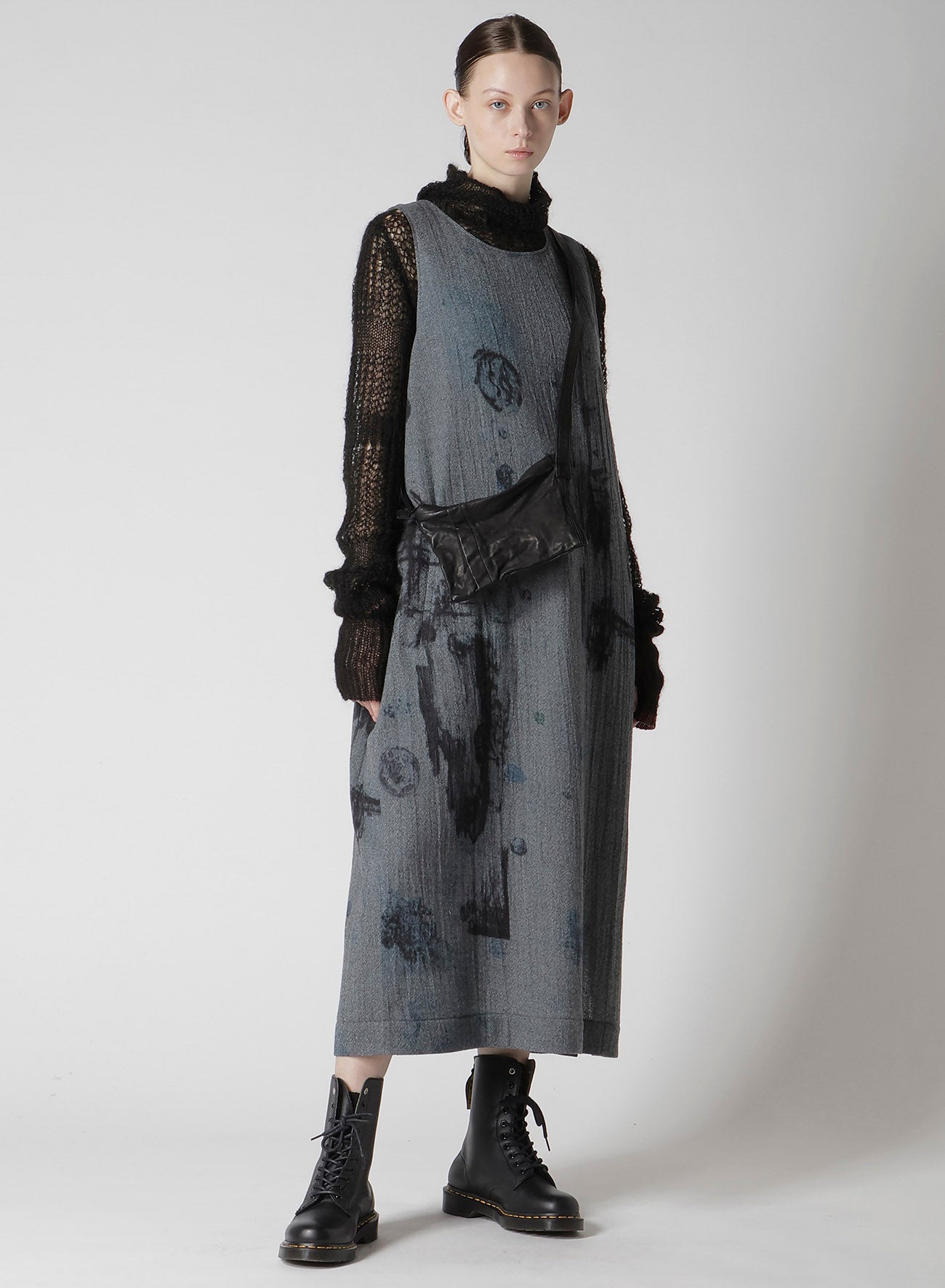 WOOL GAUZE SMUDGED POLKA DOT SLEEVLESS DRESS