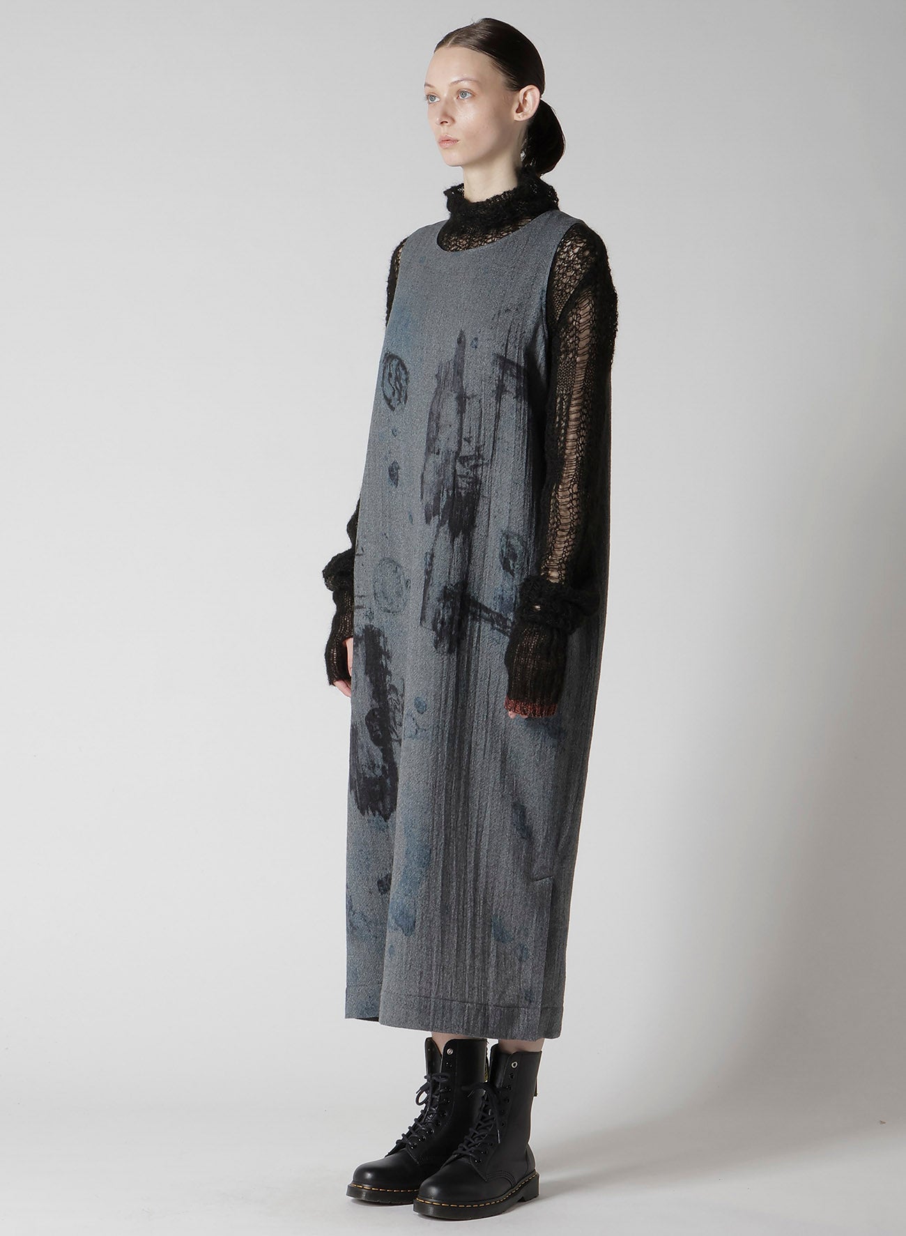 WOOL GAUZE SMUDGED POLKA DOT SLEEVLESS DRESS
