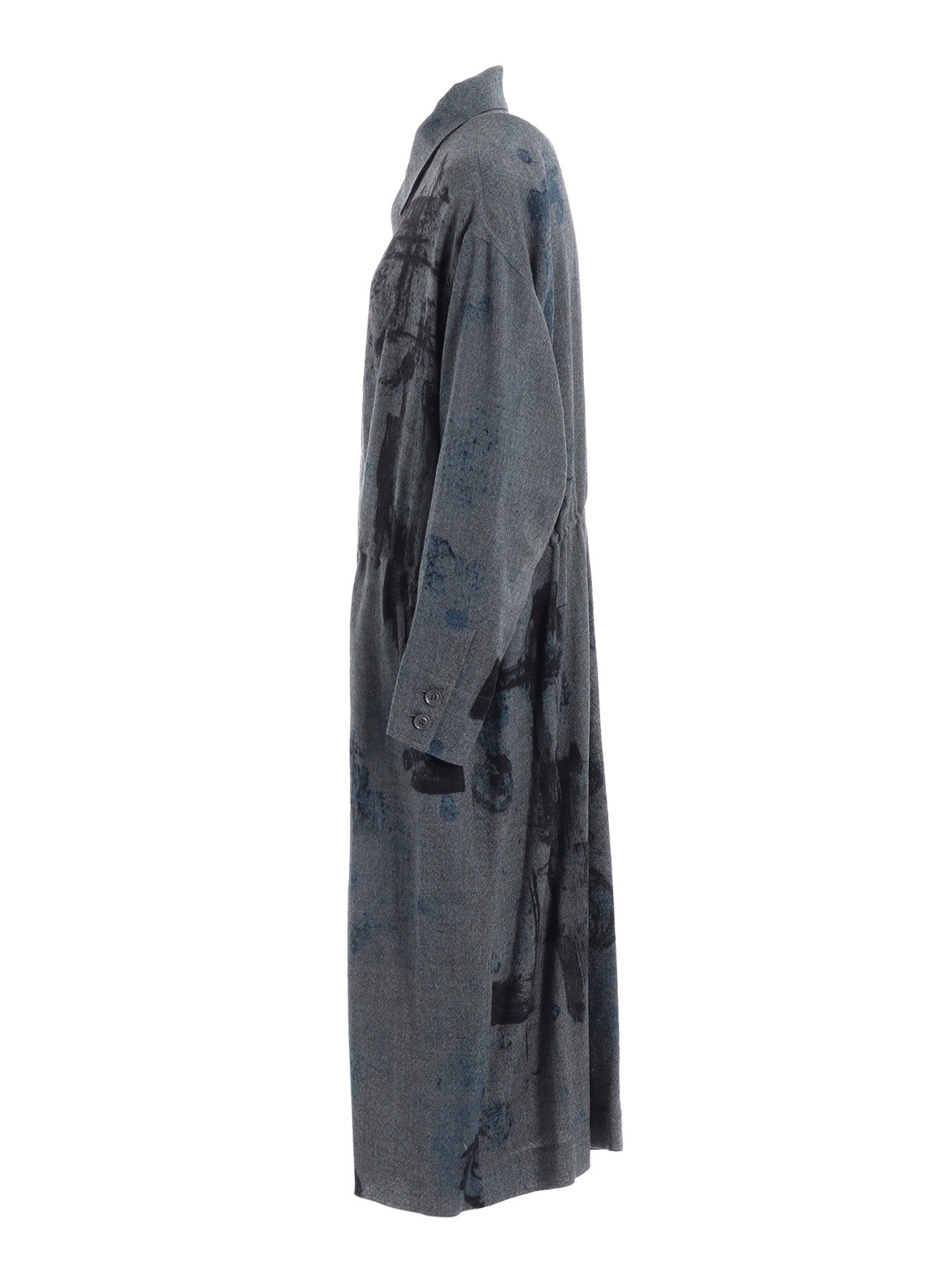 WOOL GAUZE SMUDGED POLKA DOT WAIST STRING DRESS