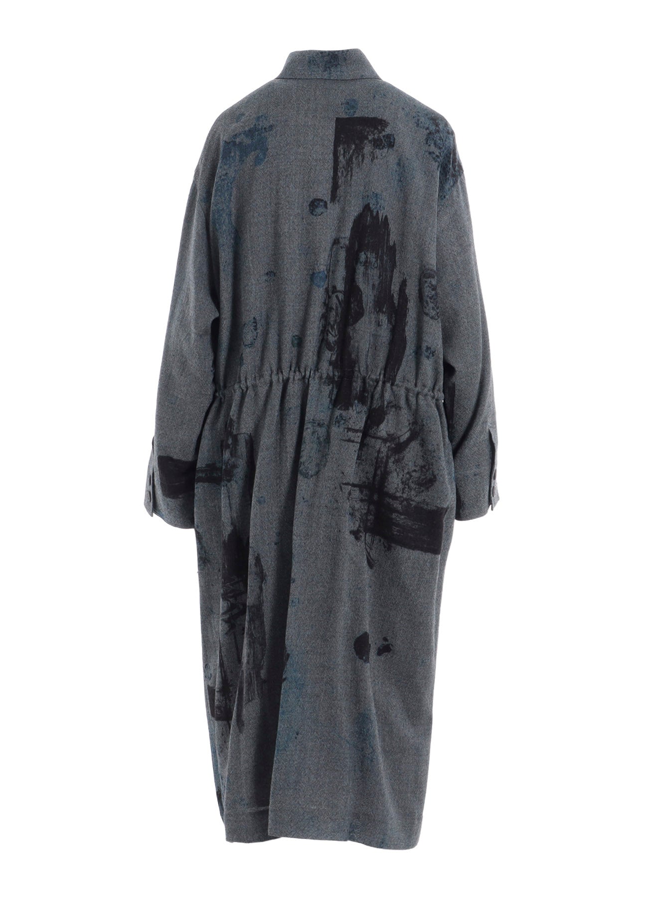 WOOL GAUZE SMUDGED POLKA DOT WAIST STRING DRESS