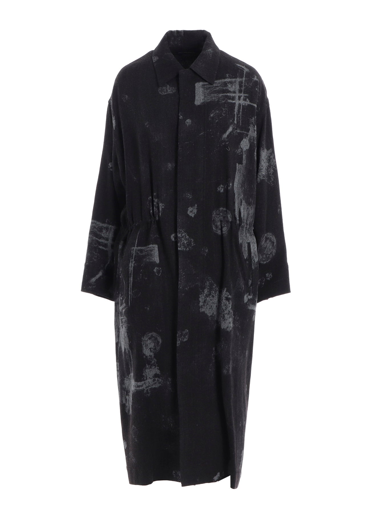 WOOL GAUZE SMUDGED POLKA DOT WAIST STRING DRESS