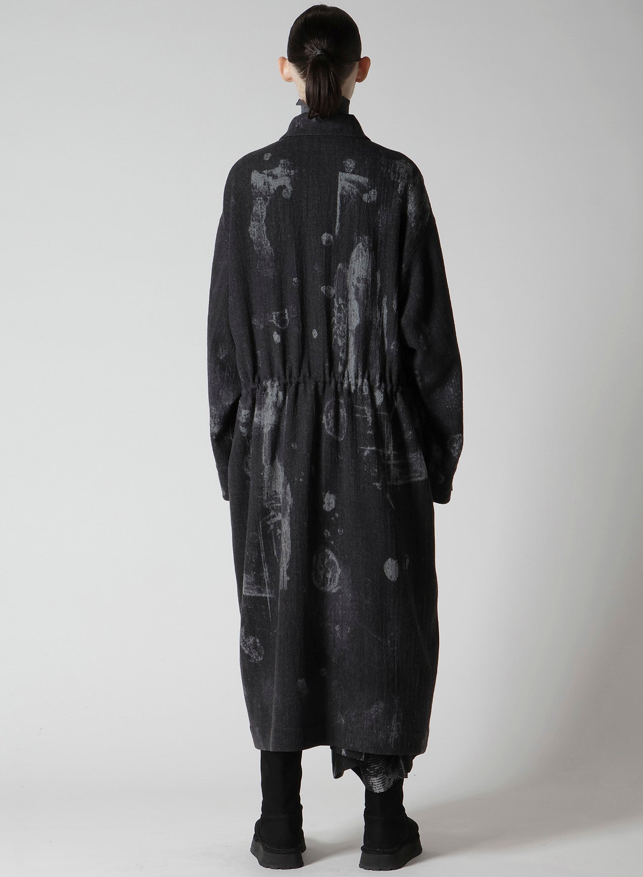 WOOL GAUZE SMUDGED POLKA DOT WAIST STRING DRESS