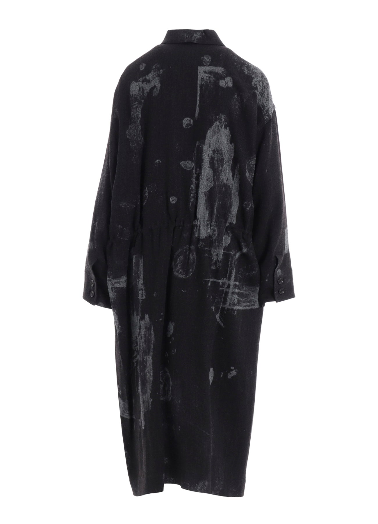 WOOL GAUZE SMUDGED POLKA DOT WAIST STRING DRESS