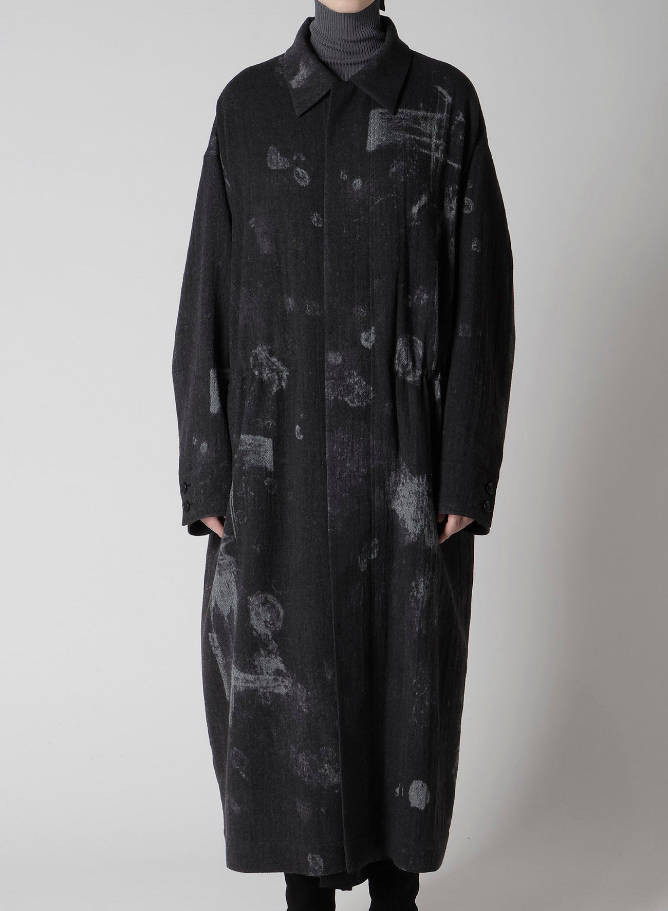 WOOL GAUZE SMUDGED POLKA DOT WAIST STRING DRESS