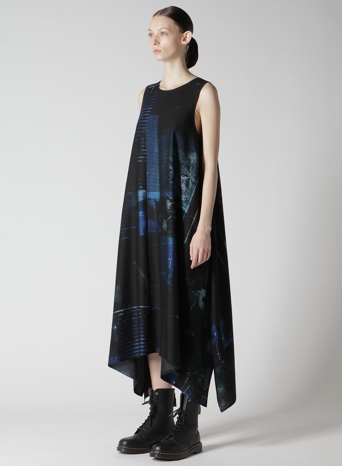 CUPRO BLURRY FLOWER PRINT BELT TENT DRESS
