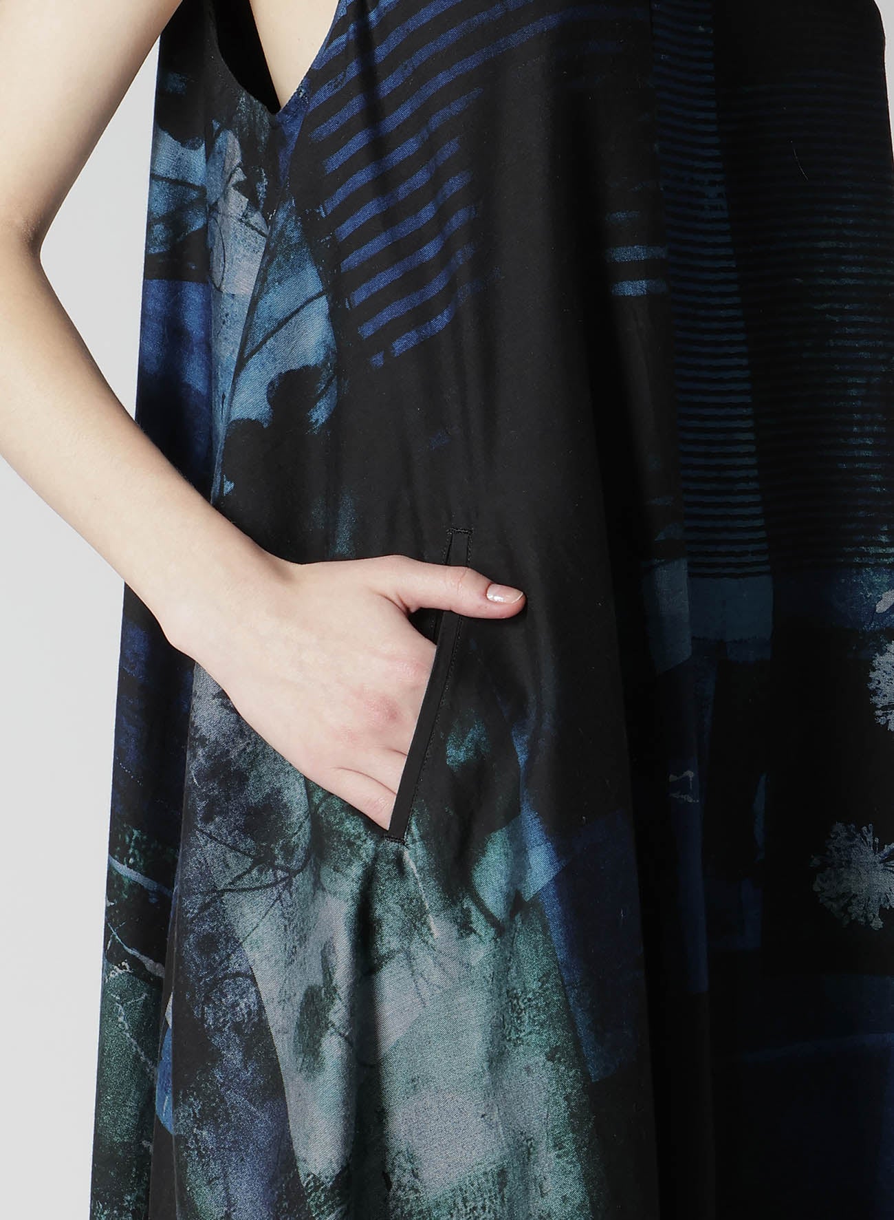 CUPRO BLURRY FLOWER PRINT BELT TENT DRESS