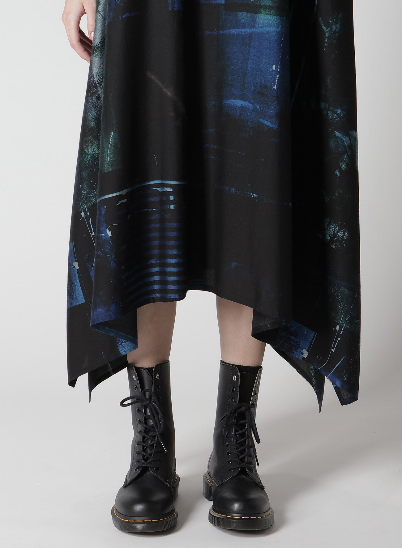CUPRO BLURRY FLOWER PRINT BELT TENT DRESS