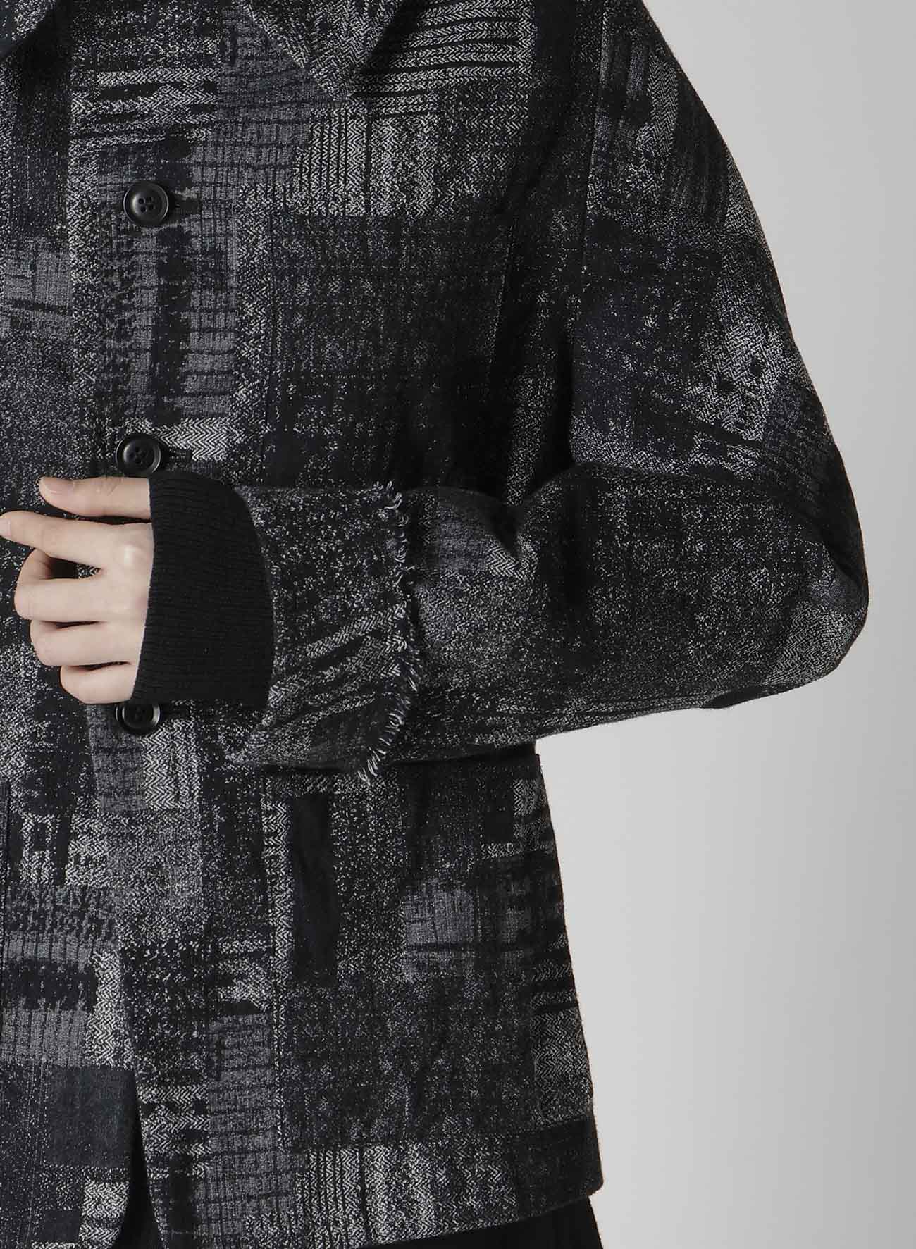 PATCHWORK JACQUARD OFF COLLAR DESGN JACKET