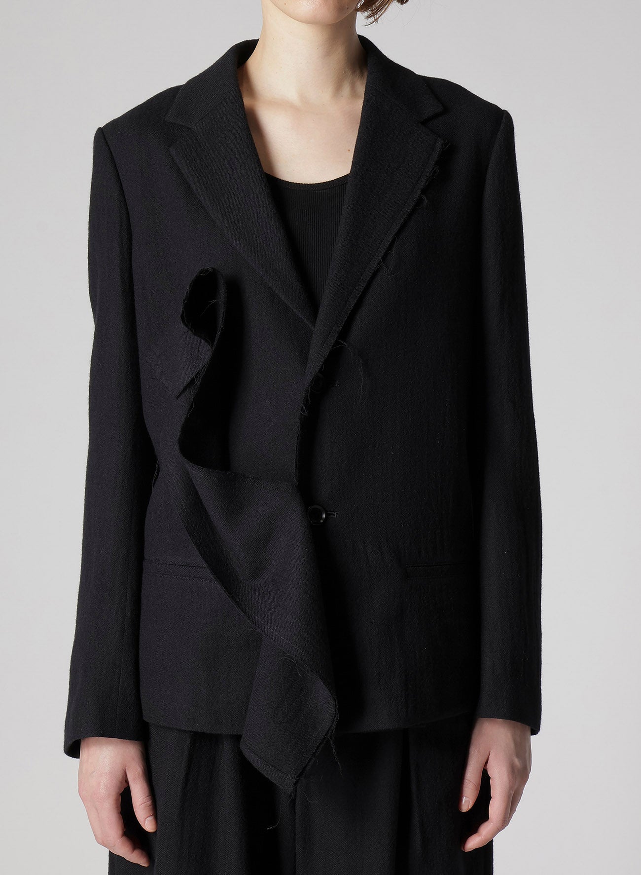WOOL GAUZE TWILL LEFT FRONT DRAPE JACKET
