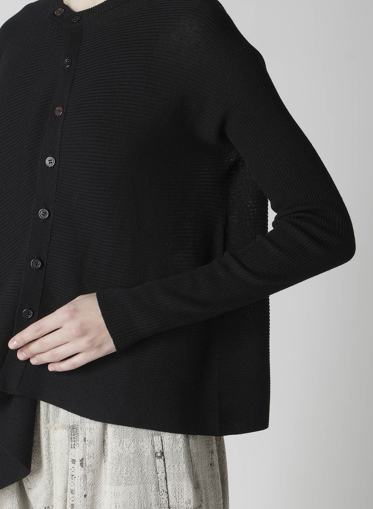 RIBBED ASYMMETERIC CARDIGAN