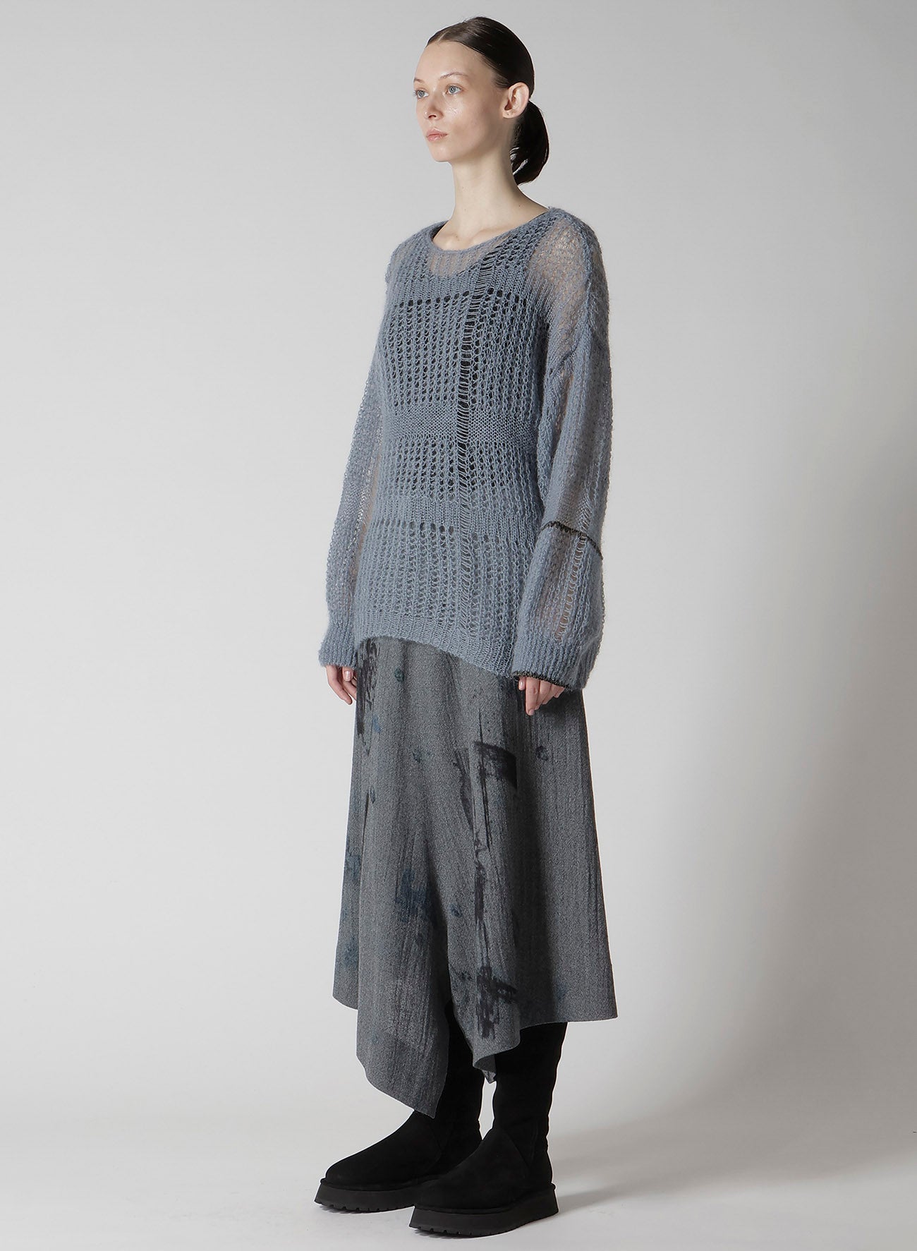SHEER PLAID BOAT NECK KNIT