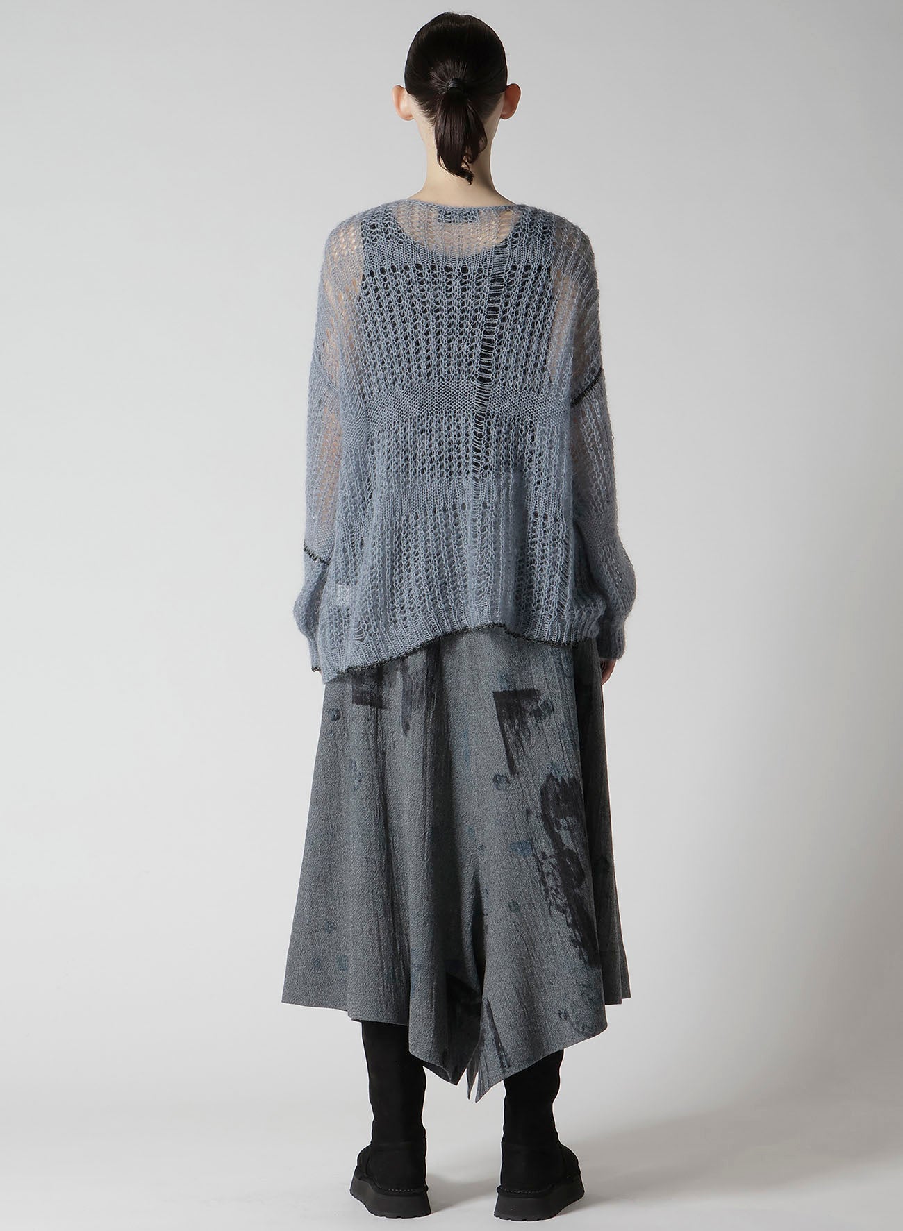 SHEER PLAID BOAT NECK KNIT
