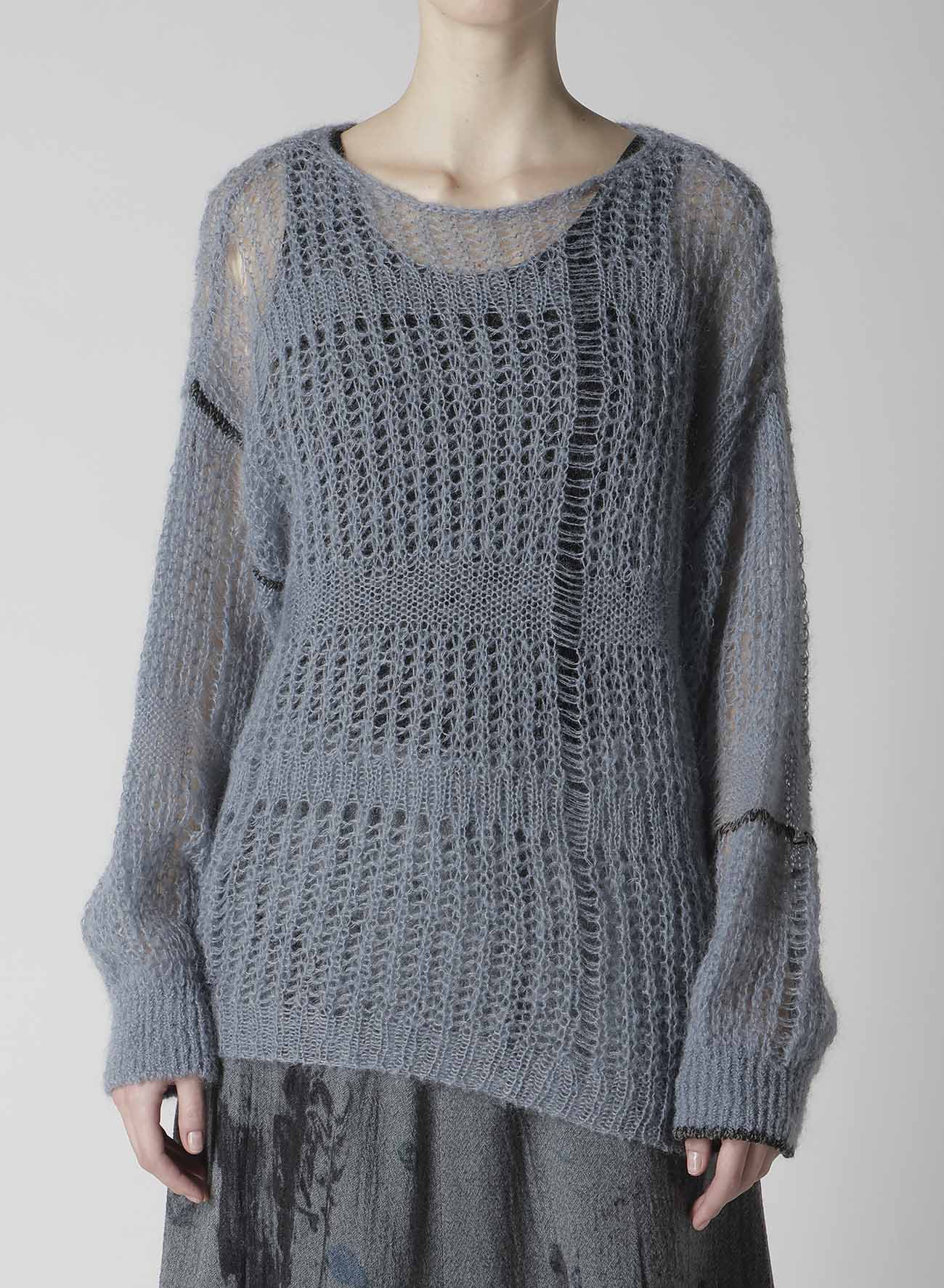 SHEER PLAID BOAT NECK KNIT