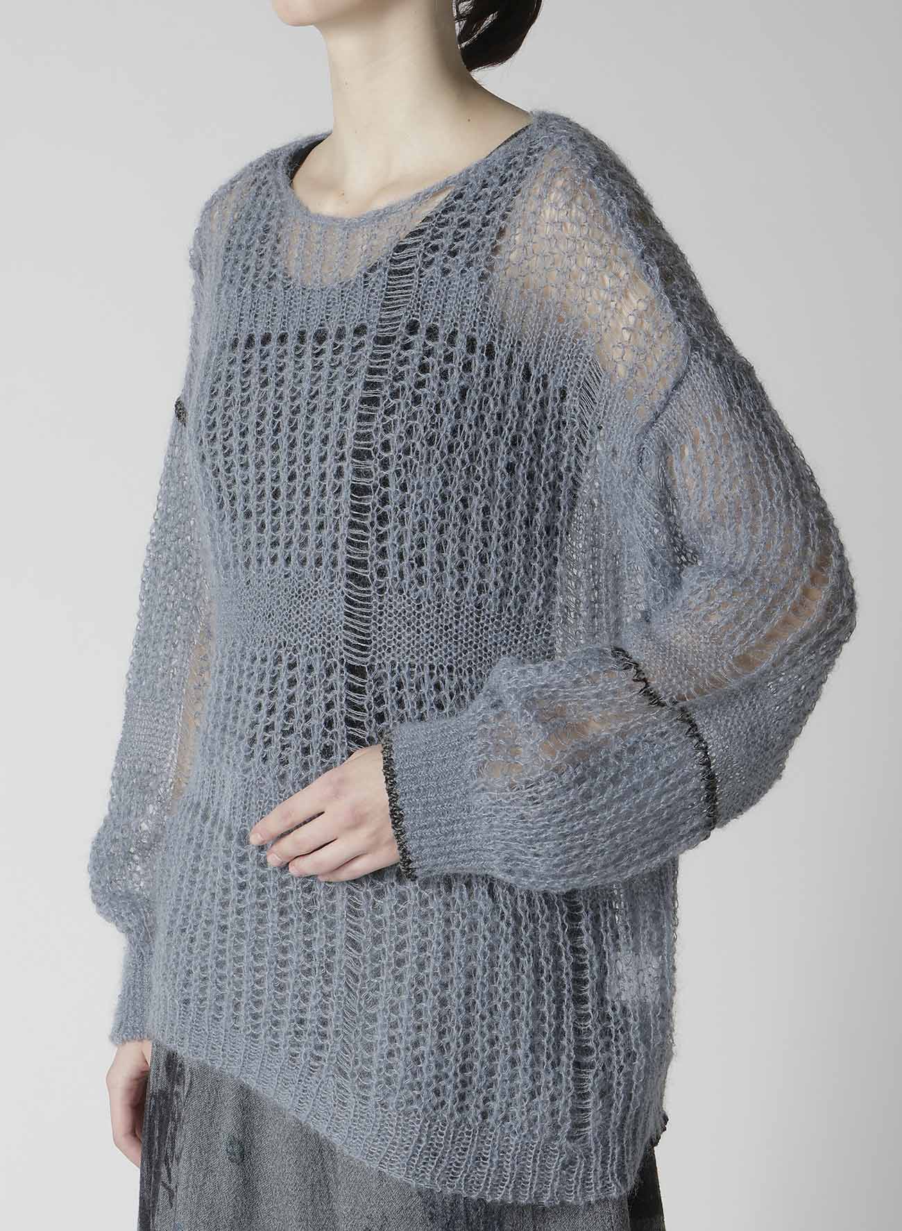 SHEER PLAID BOAT NECK KNIT