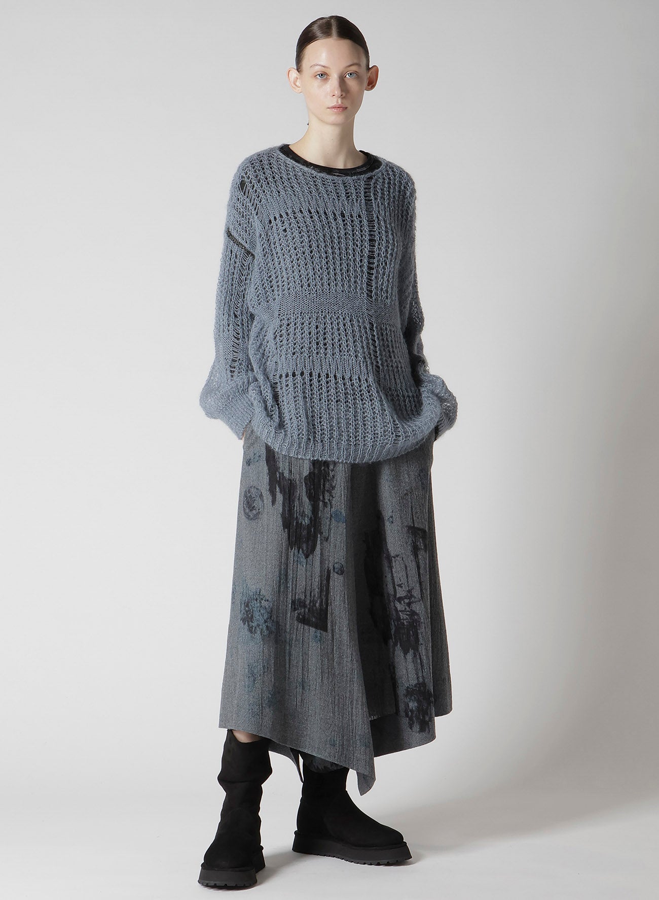 SHEER PLAID BOAT NECK KNIT