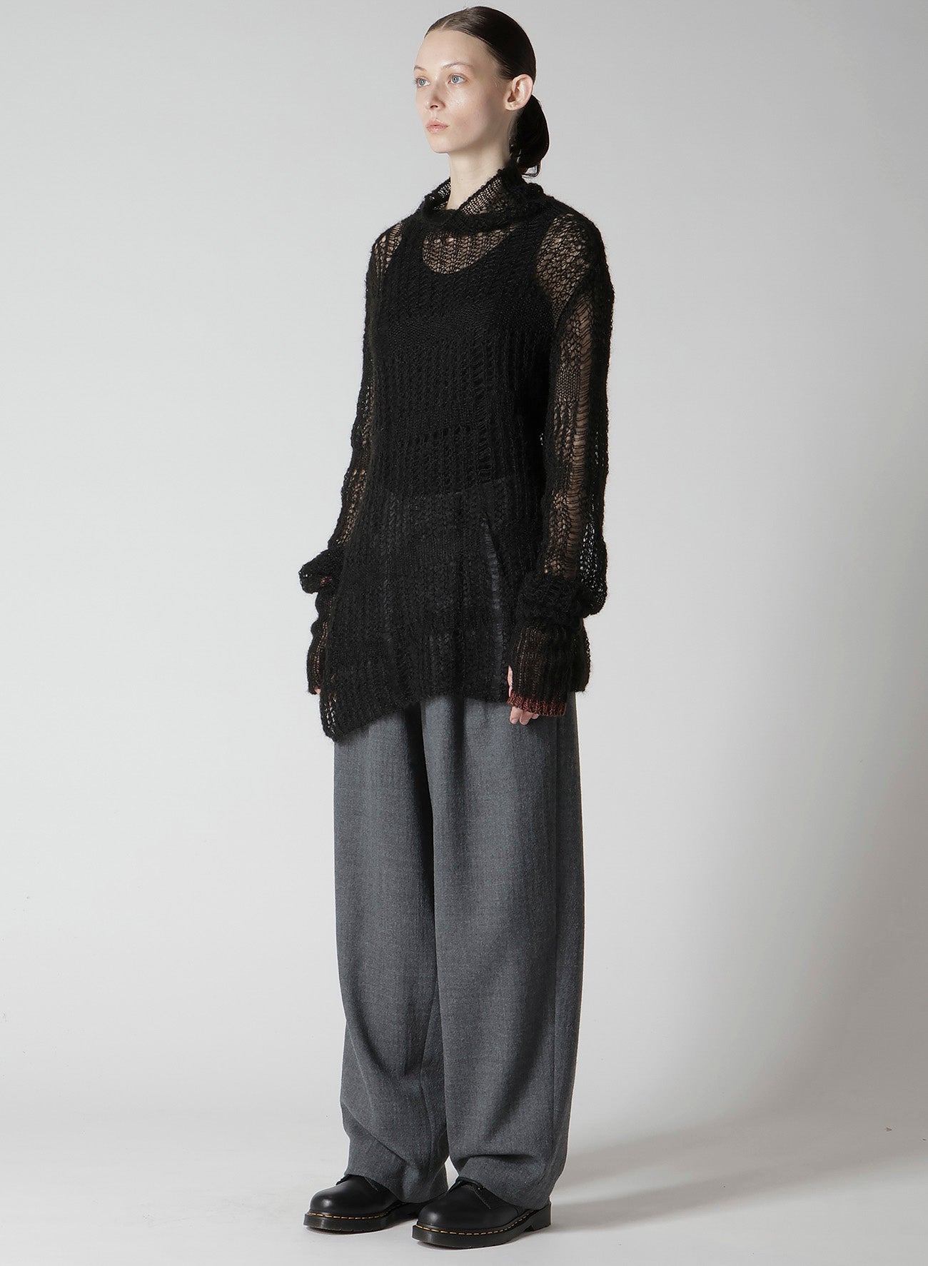 SHEER PLAID ASYMMETRIC LONG KNIT
