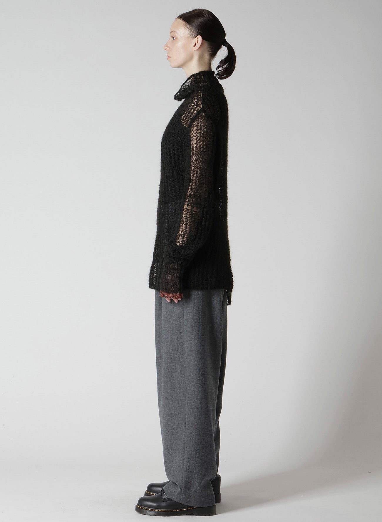 SHEER PLAID ASYMMETRIC LONG KNIT