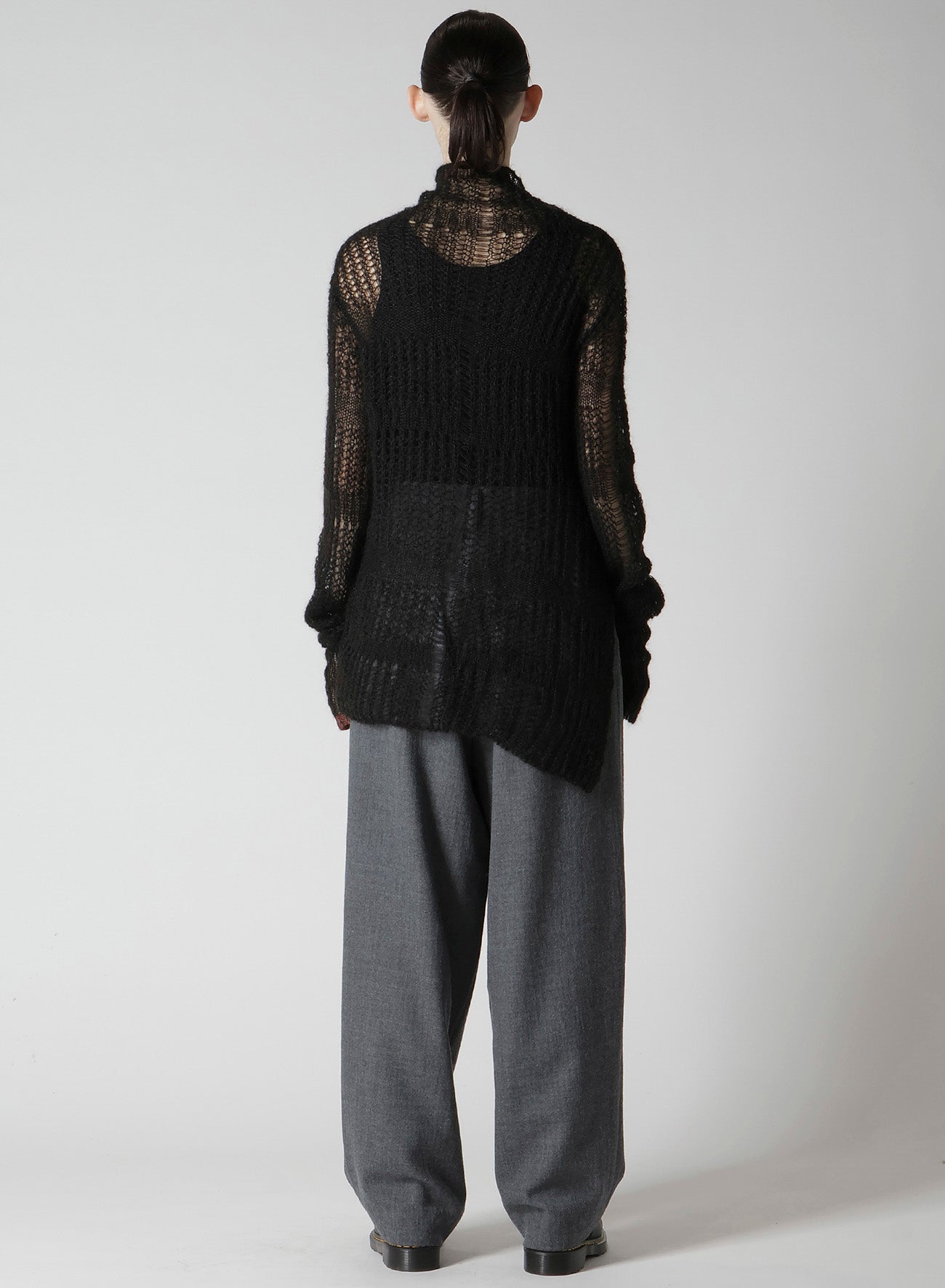 SHEER PLAID ASYMMETRIC LONG KNIT