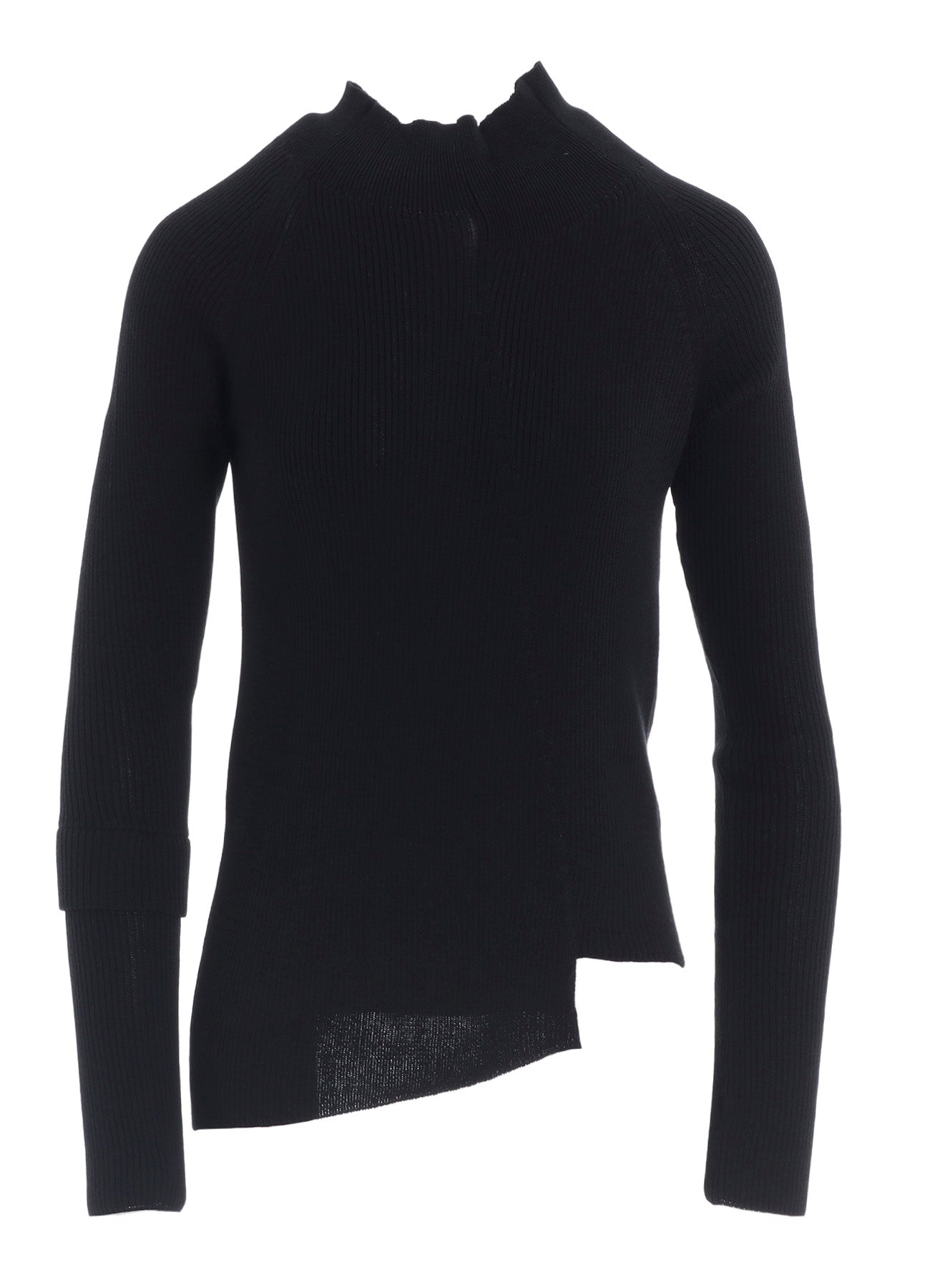 COTTON RIB TWISTED HIGH-NECK PULLOVER
