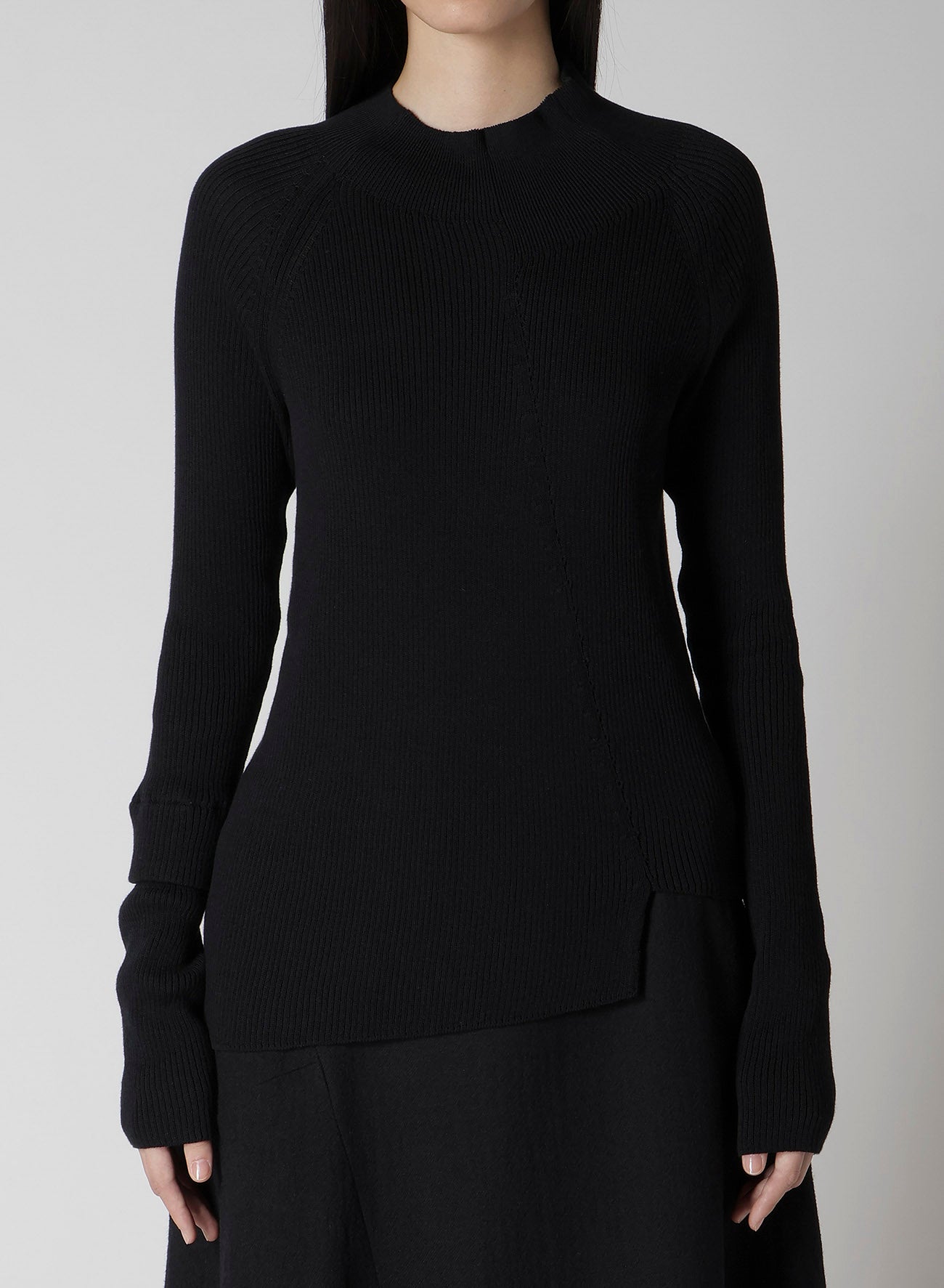 COTTON RIB TWISTED HIGH-NECK PULLOVER