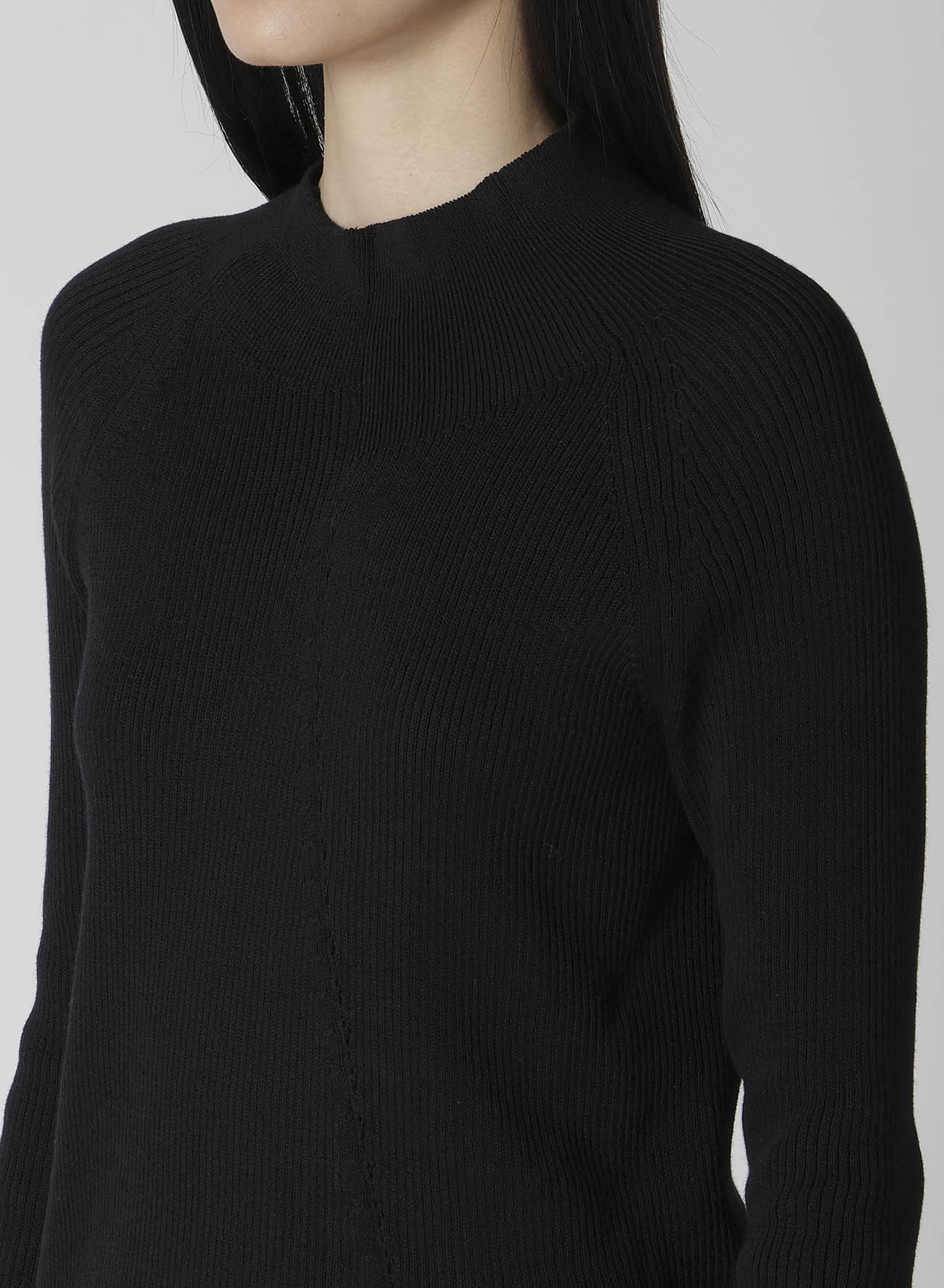 COTTON RIB TWISTED HIGH-NECK PULLOVER