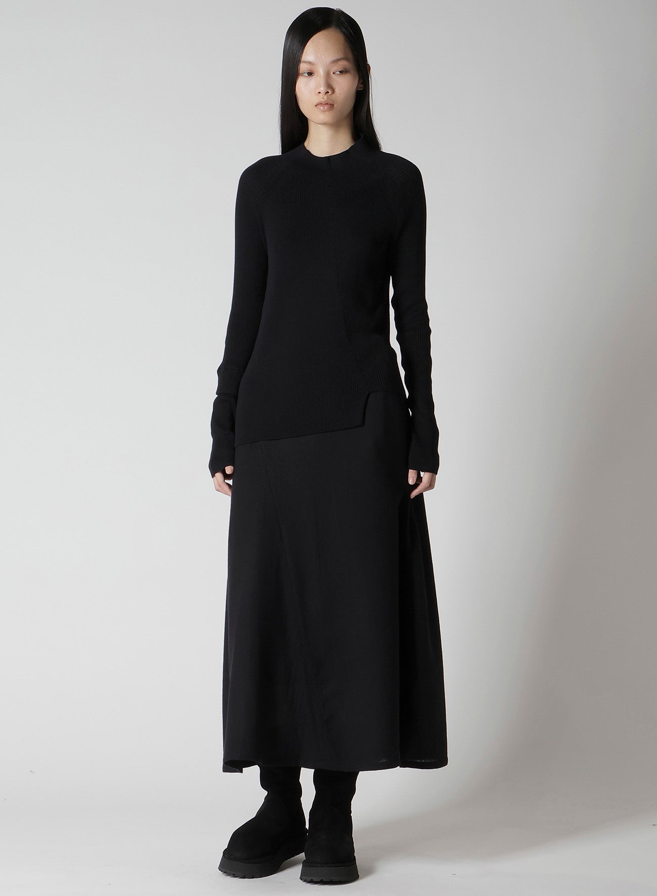 COTTON RIB TWISTED HIGH-NECK PULLOVER