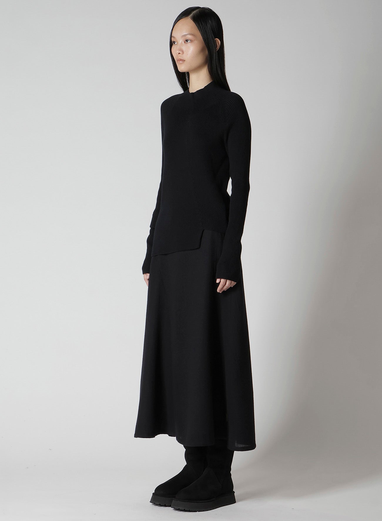 COTTON RIB TWISTED HIGH-NECK PULLOVER