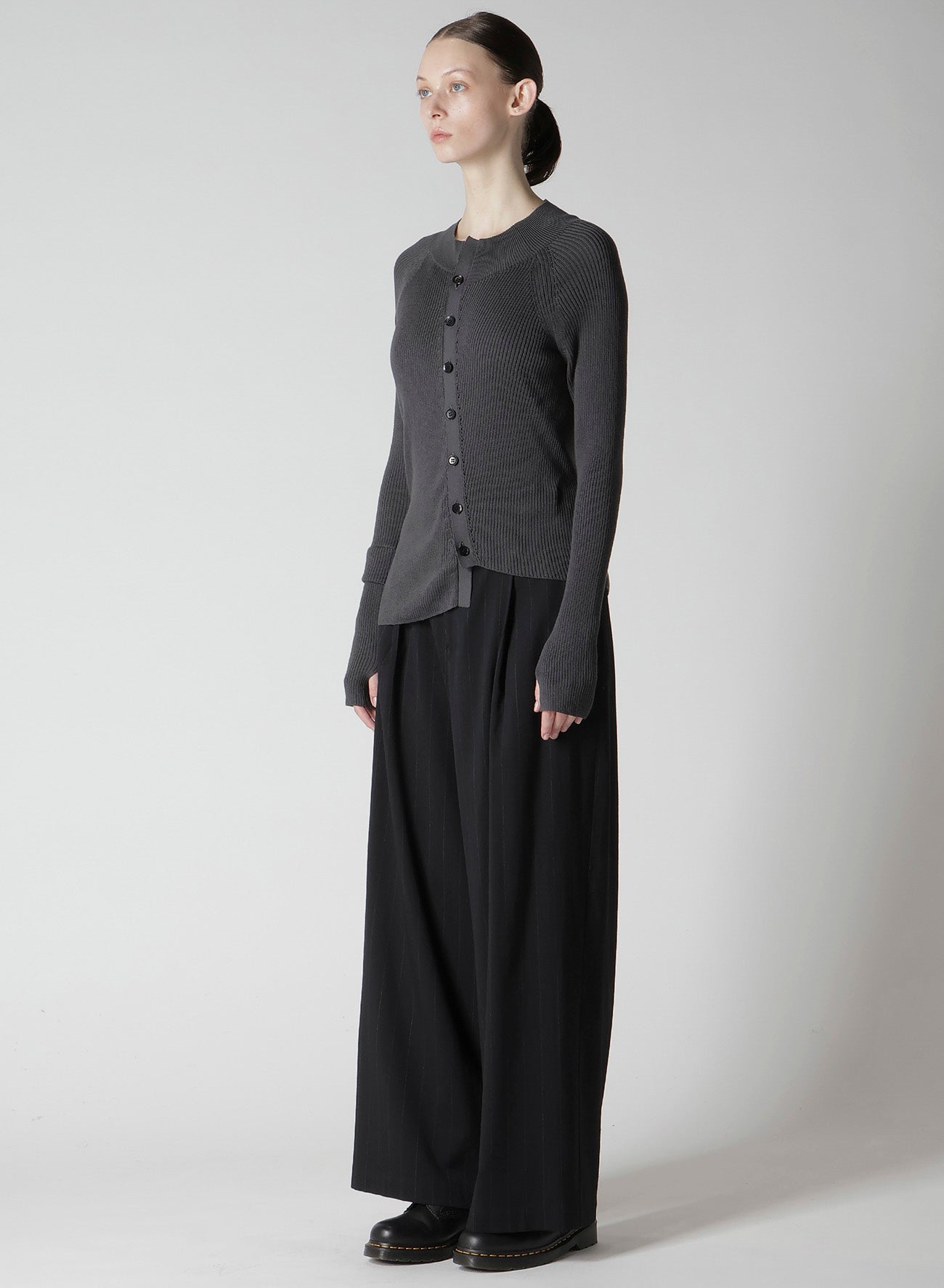 COTTON RIB TWISTED FRONT OPEN CARDIGAN