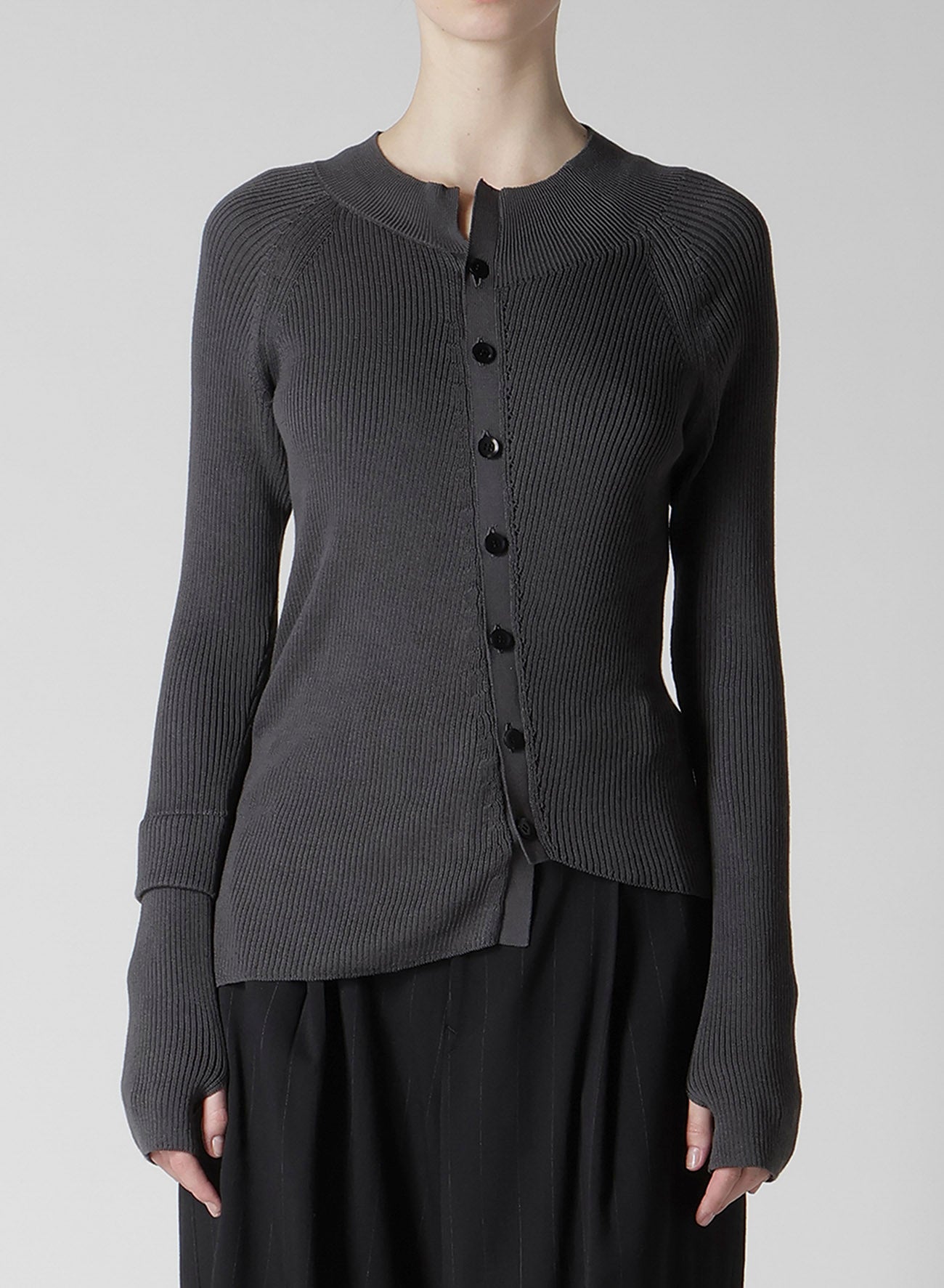 COTTON RIB TWISTED FRONT OPEN CARDIGAN