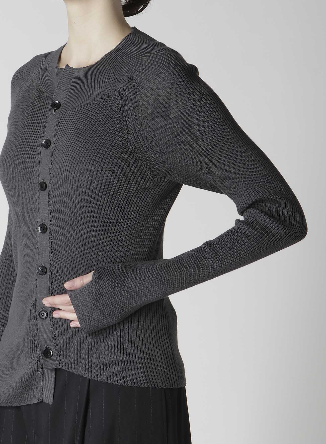 COTTON RIB TWISTED FRONT OPEN CARDIGAN