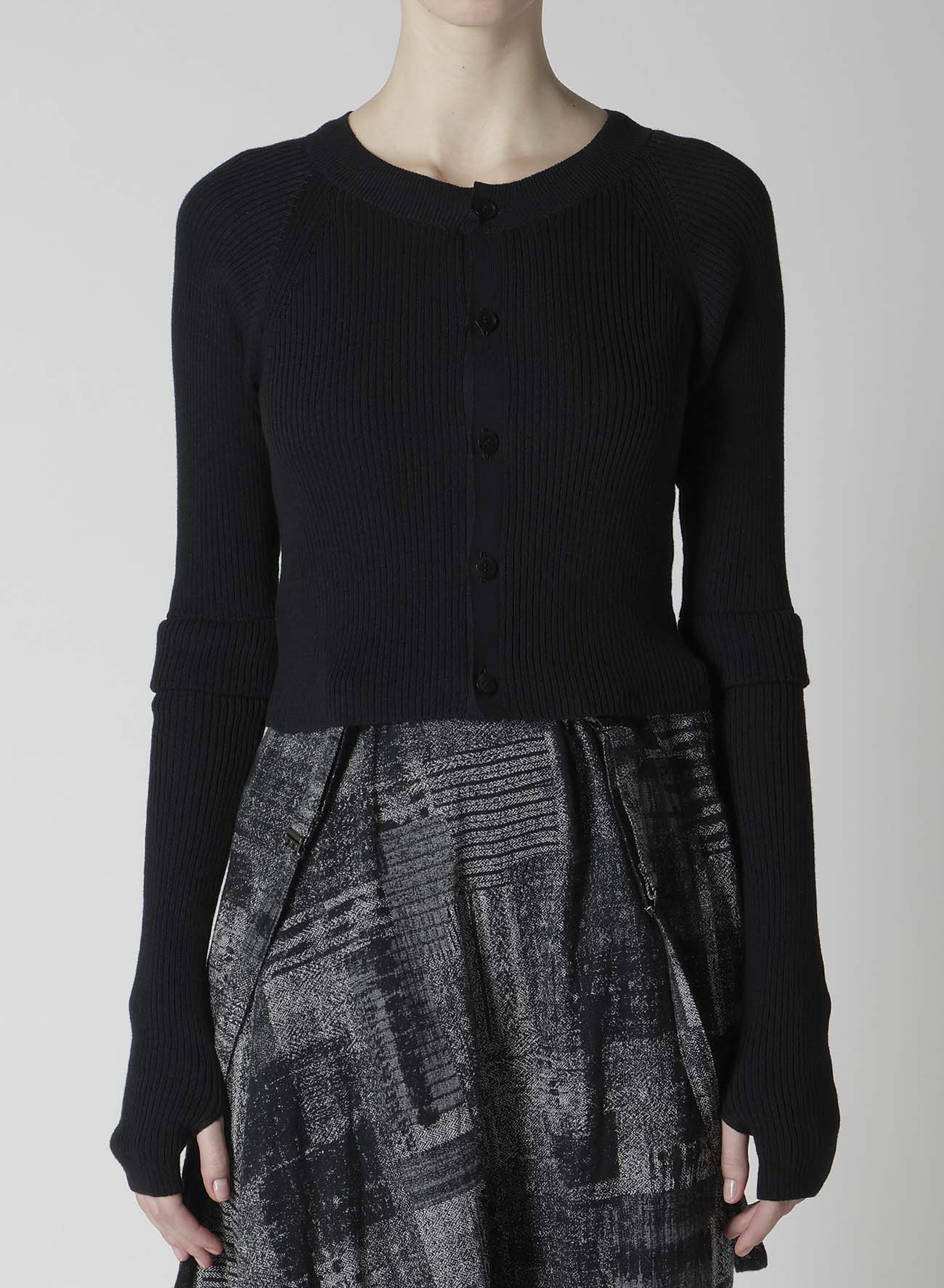 COTTON RIB DOUBLE SLEEVE SHORT CARDIGAN