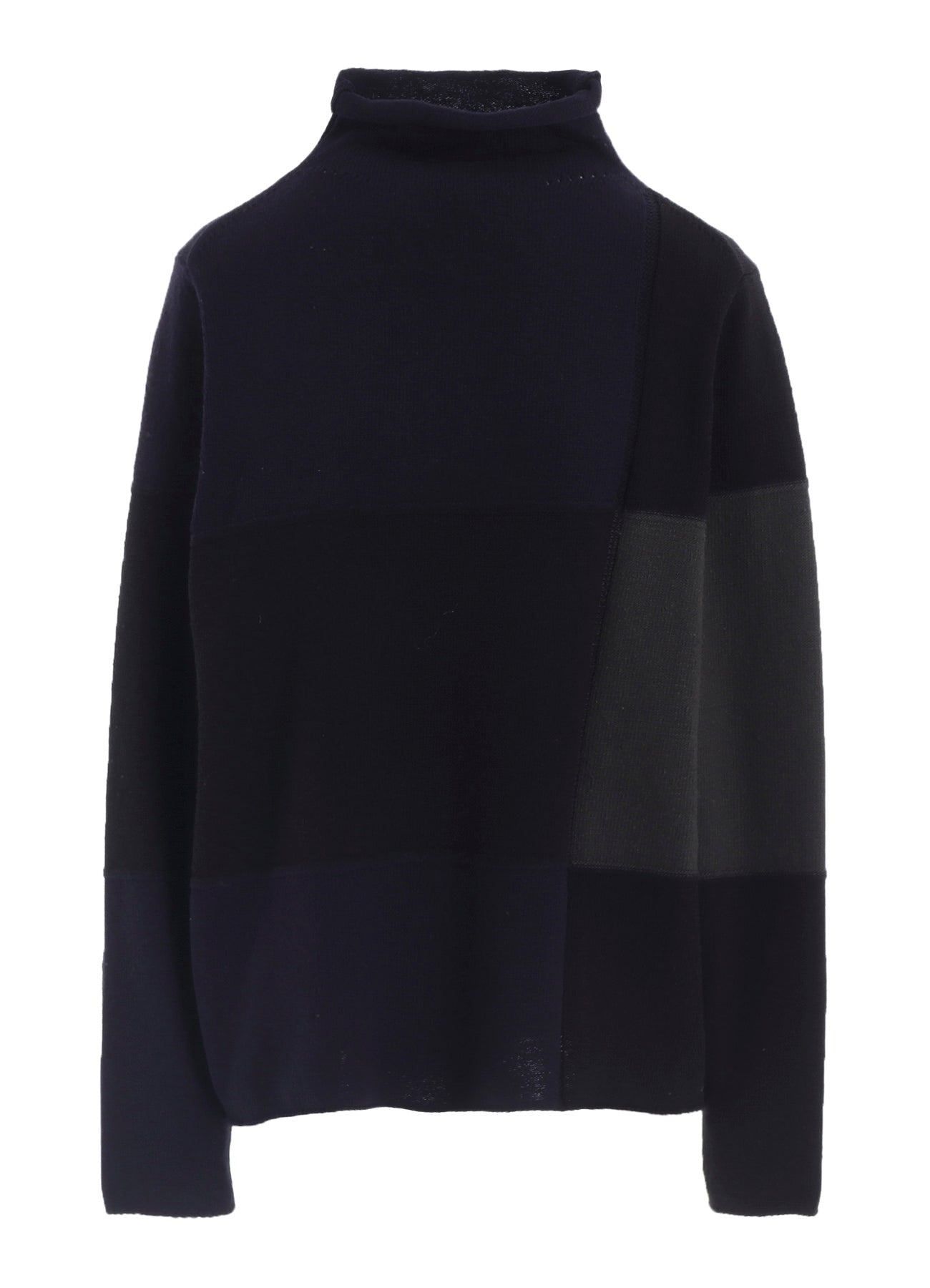 HARD-TWISTED BLOCK INTARSIA HIGH-NECK PULLOVER