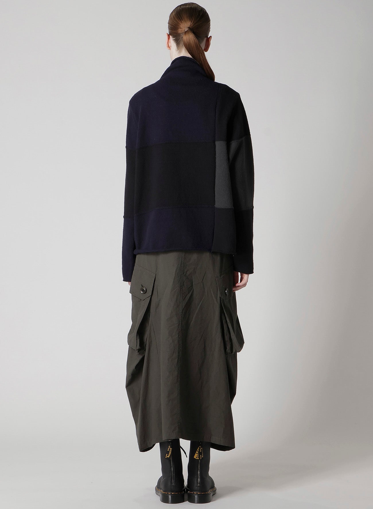 HARD-TWISTED BLOCK INTARSIA HIGH-NECK PULLOVER