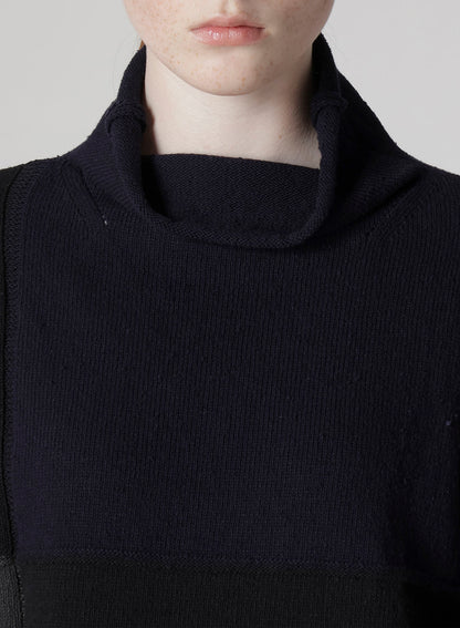 HARD-TWISTED BLOCK INTARSIA HIGH-NECK PULLOVER