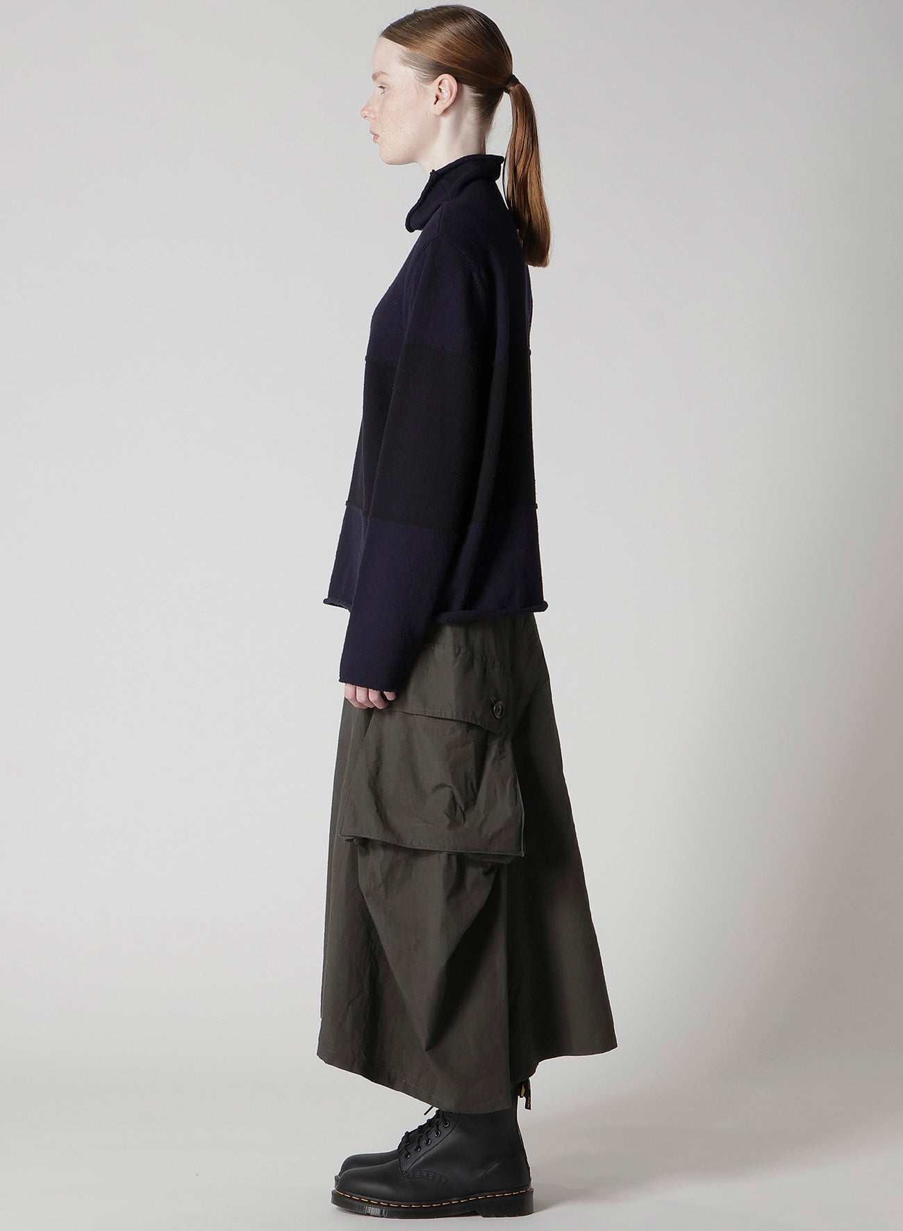 HARD-TWISTED BLOCK INTARSIA HIGH-NECK PULLOVER