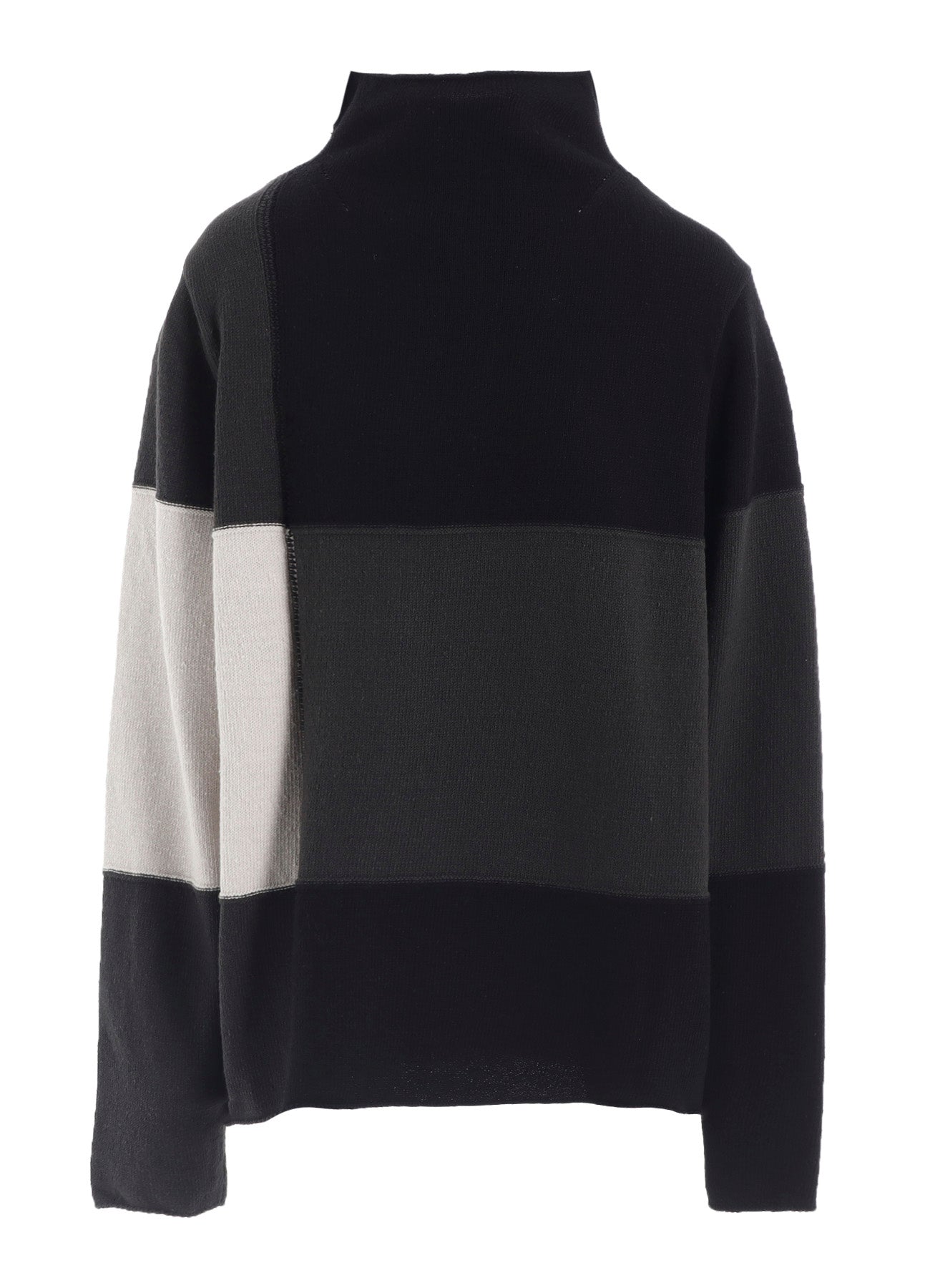 HARD-TWISTED BLOCK INTARSIA HIGH-NECK PULLOVER