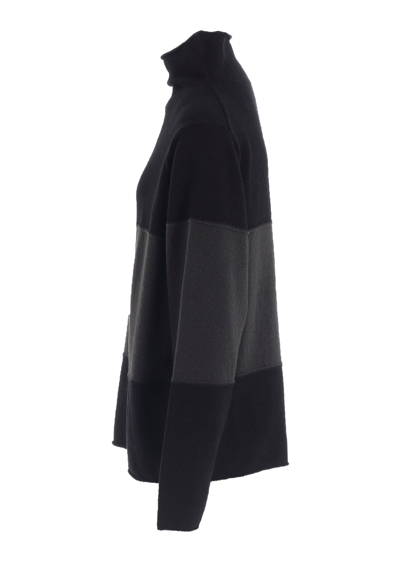 HARD-TWISTED BLOCK INTARSIA HIGH-NECK PULLOVER