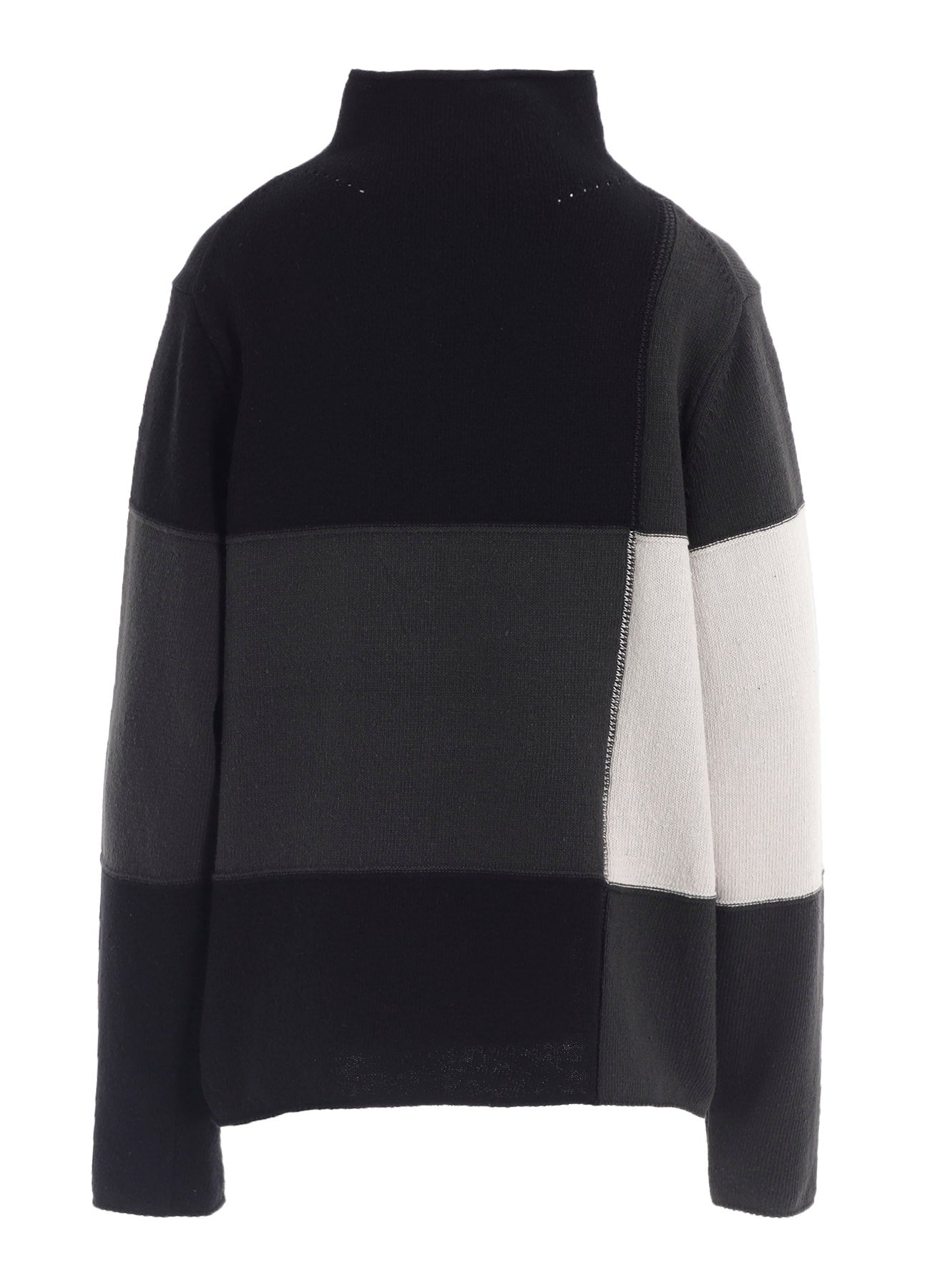 HARD-TWISTED BLOCK INTARSIA HIGH-NECK PULLOVER