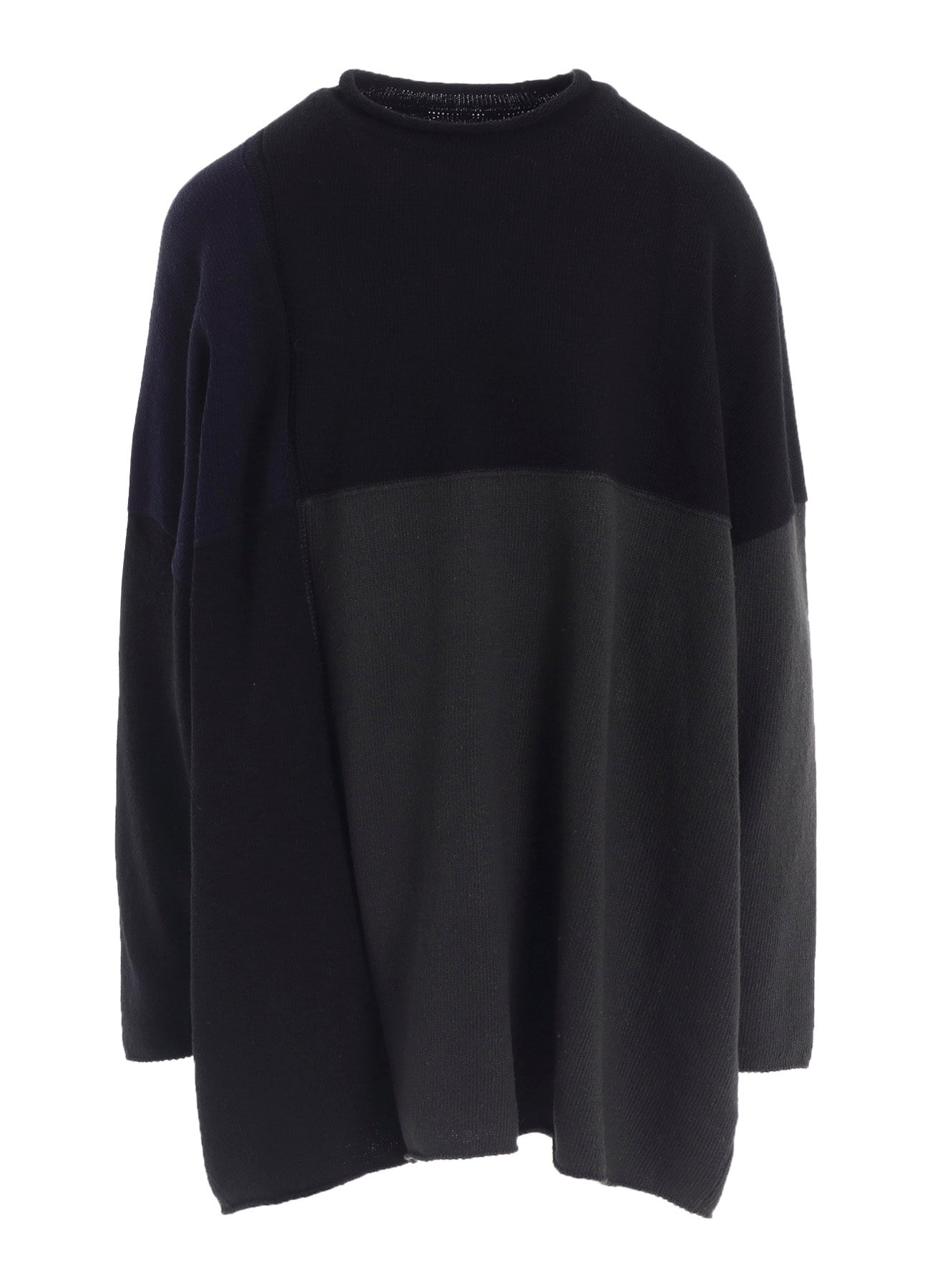 HARD-TWISTED BLOCK INTARSIA SHORT DRESS PULLOVER