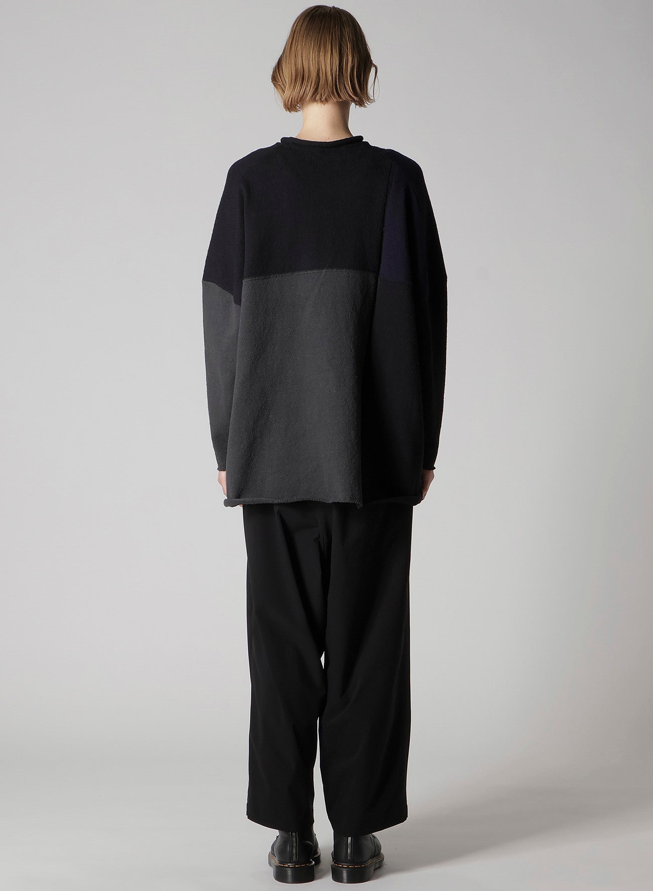 HARD-TWISTED BLOCK INTARSIA SHORT DRESS PULLOVER